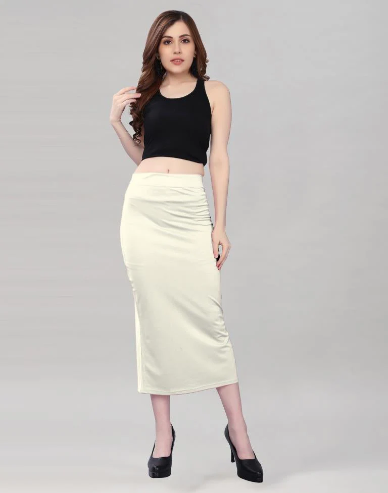 Cream Coloured Lycra Solid Saree Shapewear - Image 4