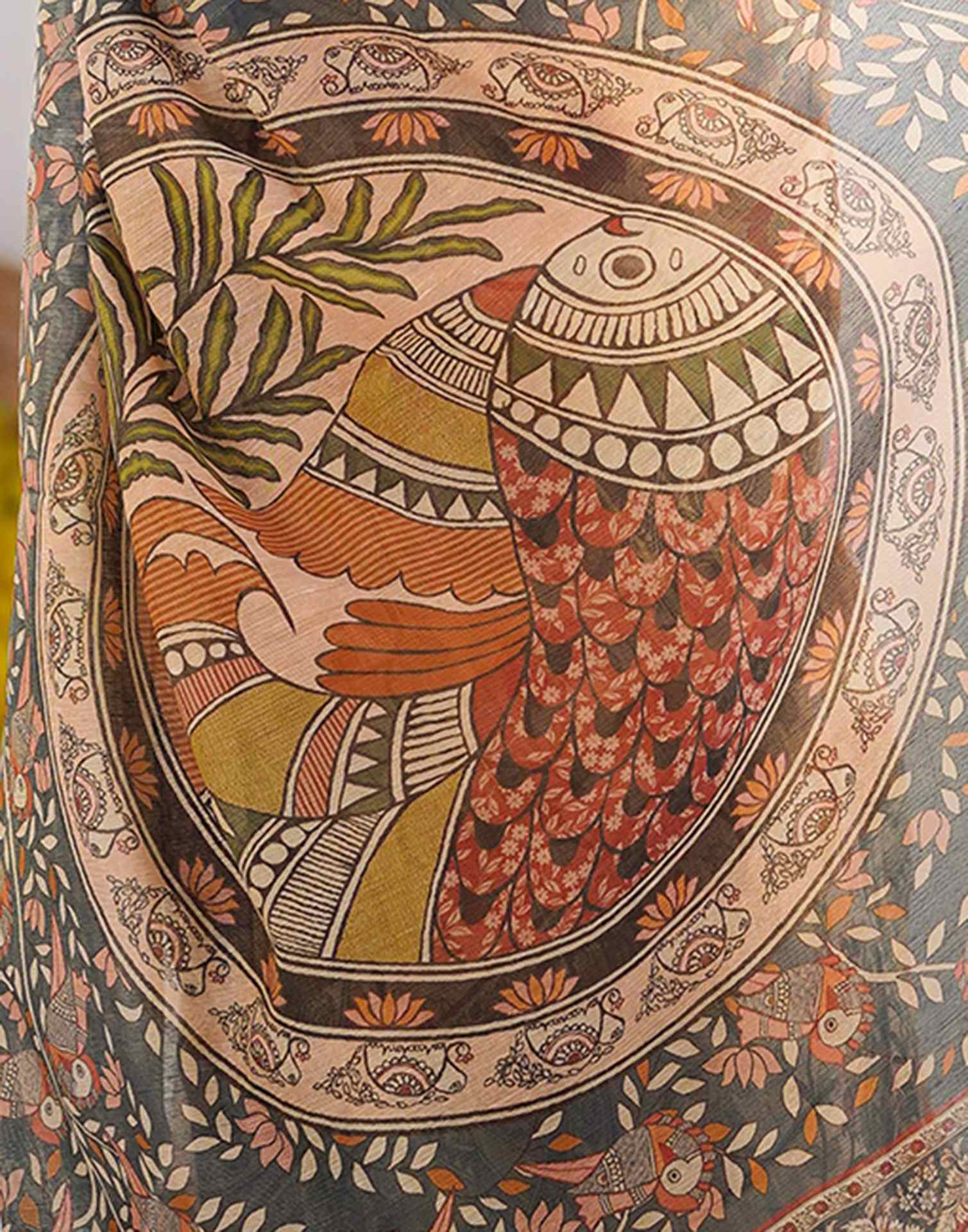Cream Linen Kalamkari Saree - Image 9