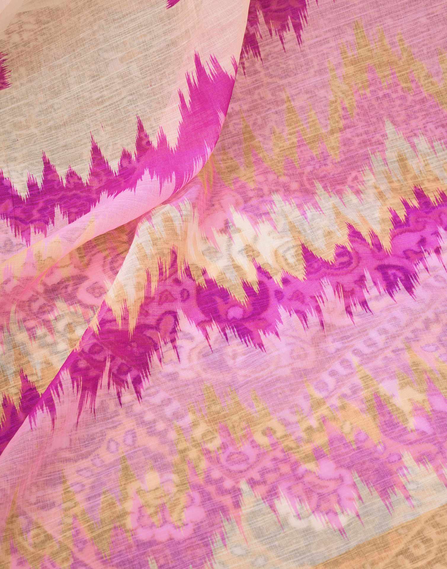 Ready To Wear Cream Linen Printed Saree With Pocket - Image 11