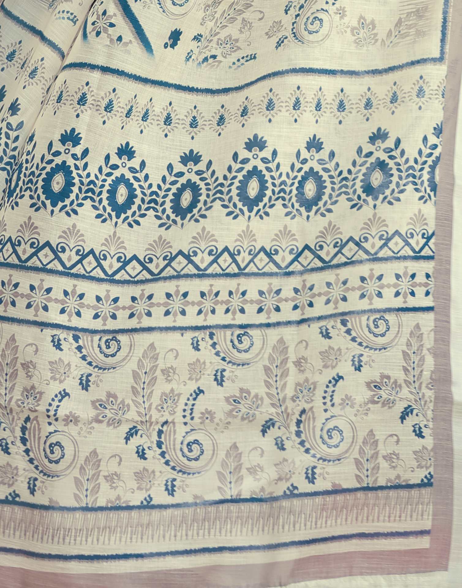Cream Linen Printed Saree - Image 7