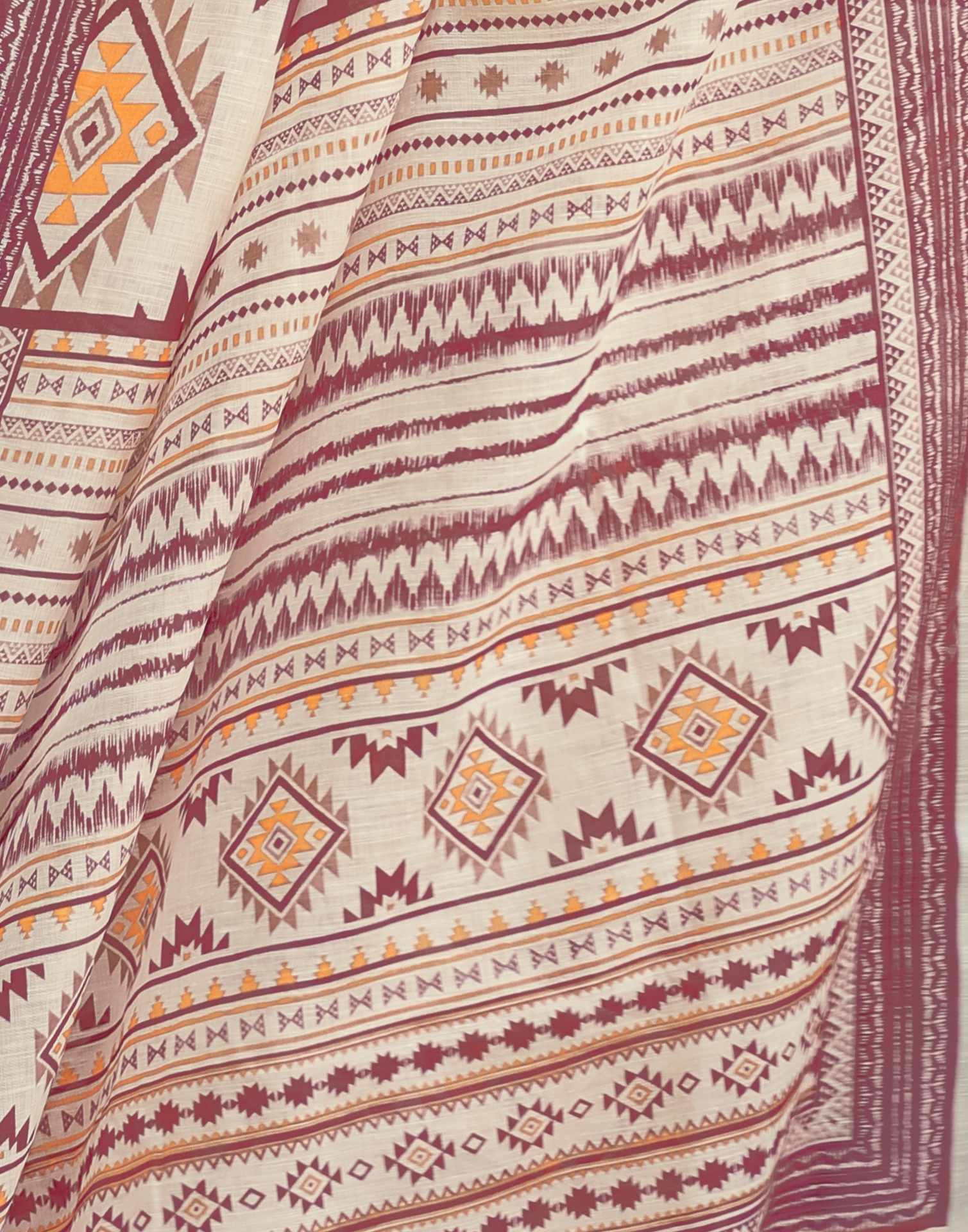 Cream Linen Printed Saree - Image 8