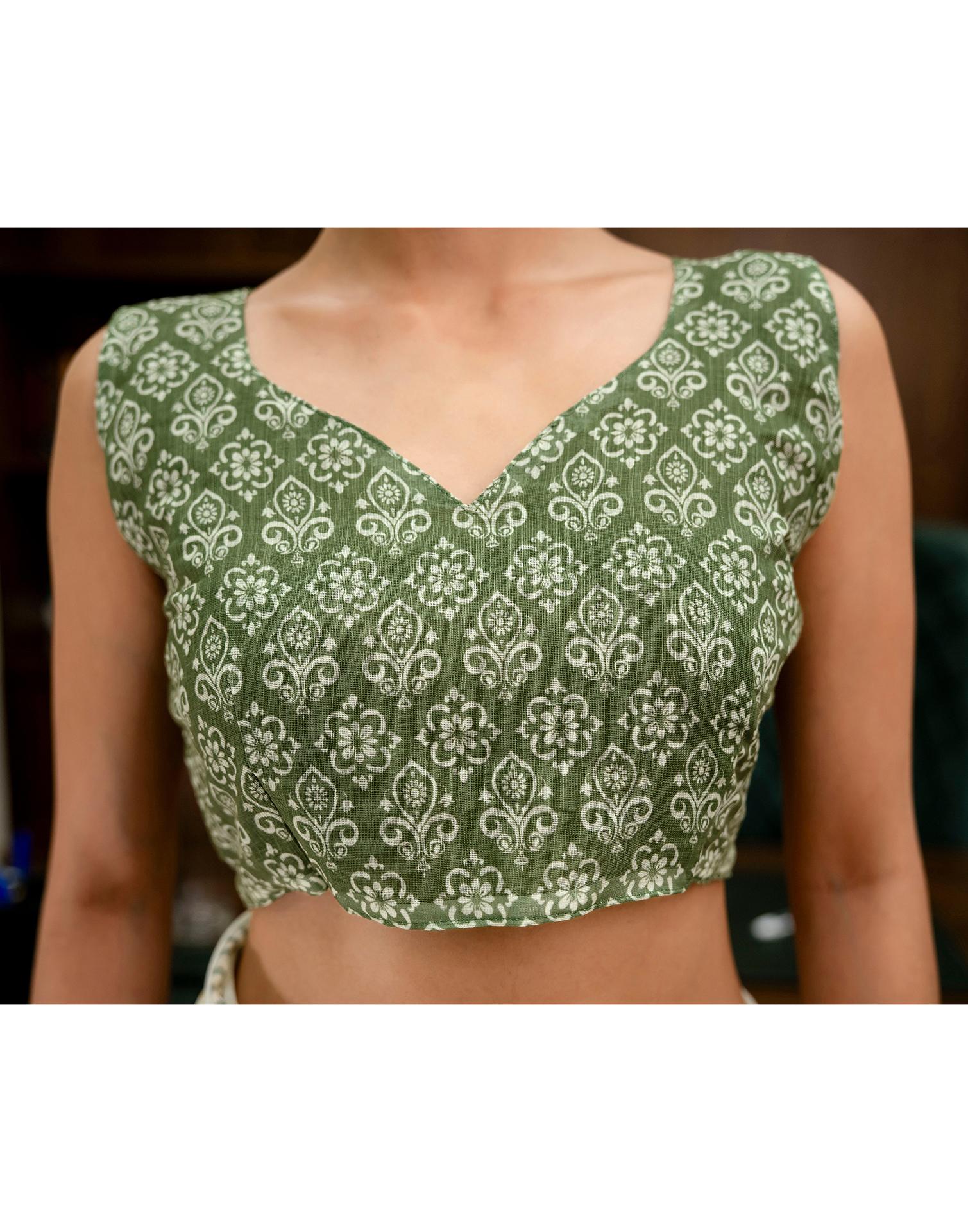 Cream Linen Printed SareeĀ - Image 13
