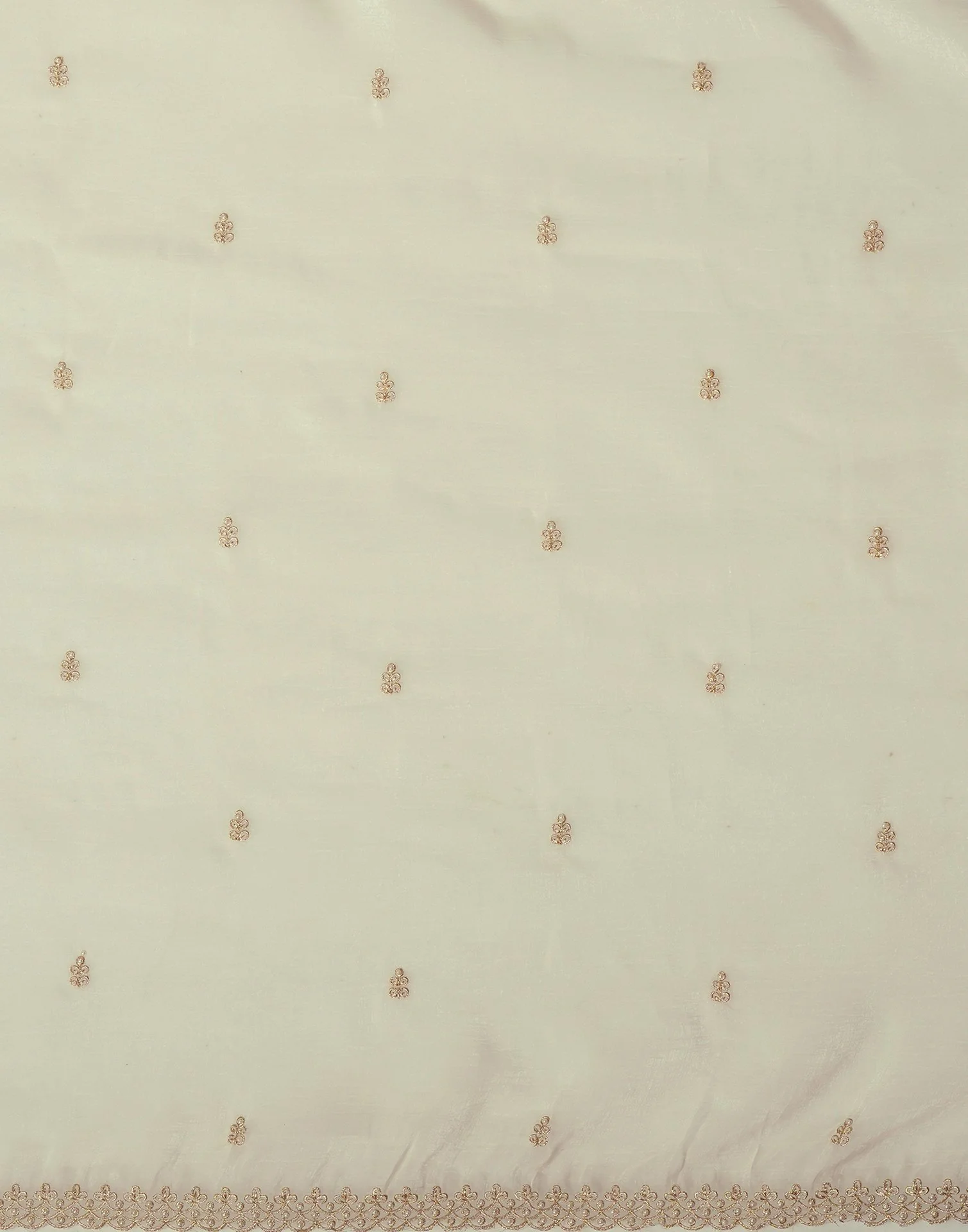 Cream Shimmer Pearl Work Embroidery Saree - Image 9