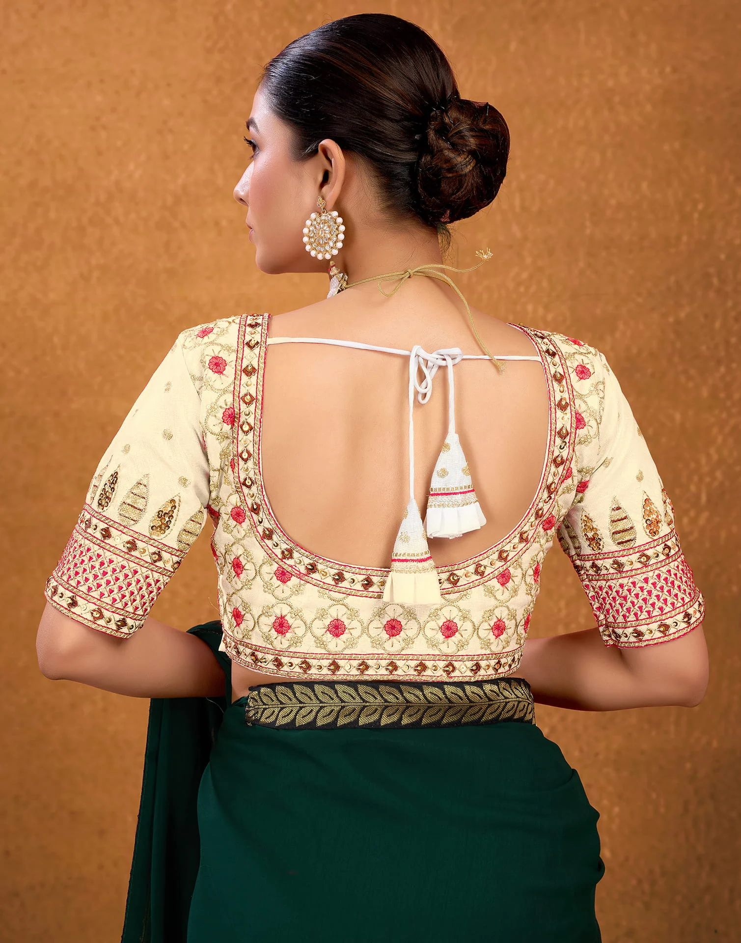 Cream Silk Sequence Embroidery Blouse - Image 6