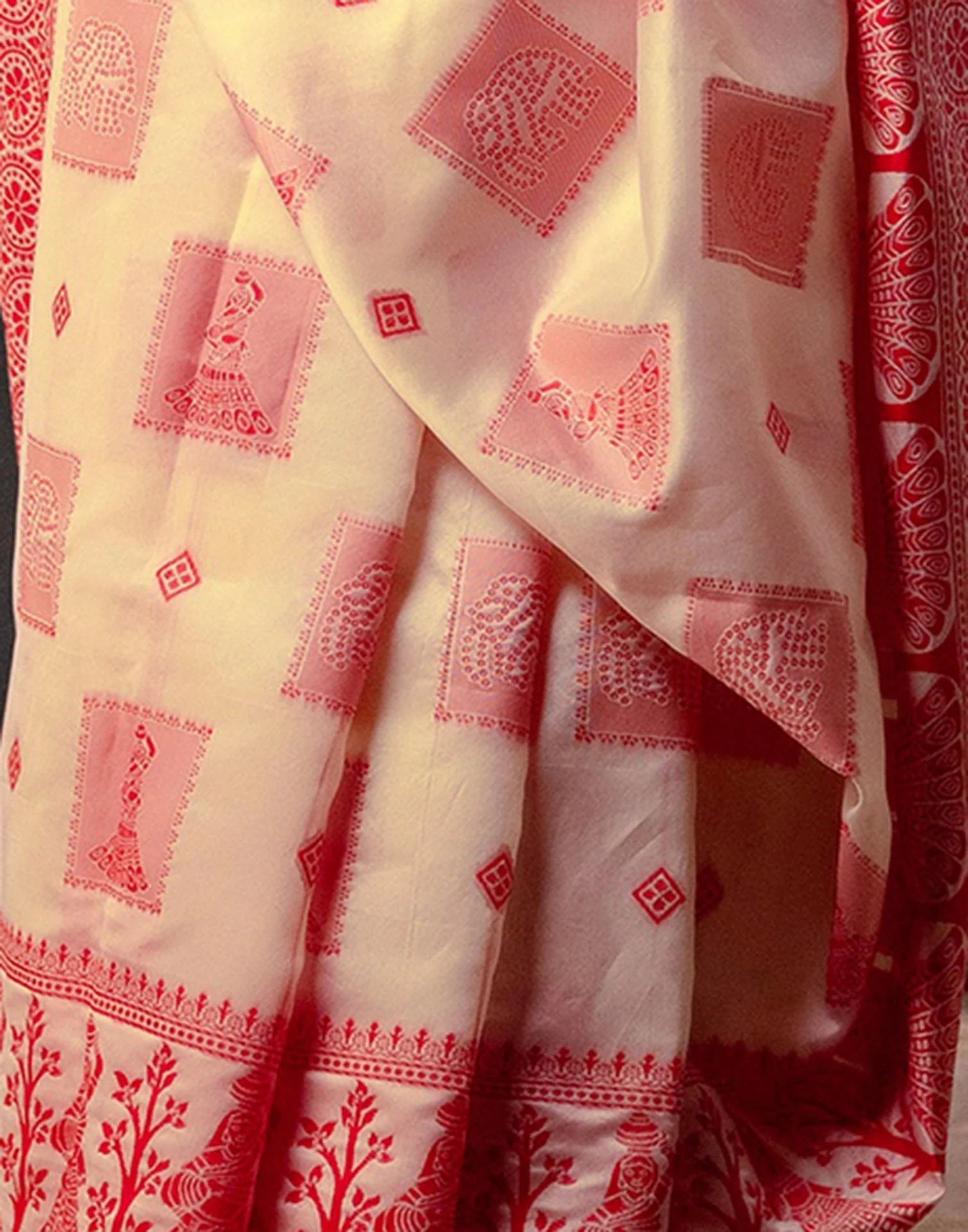Cream Silk Woven Durga Puja Saree - Image 10
