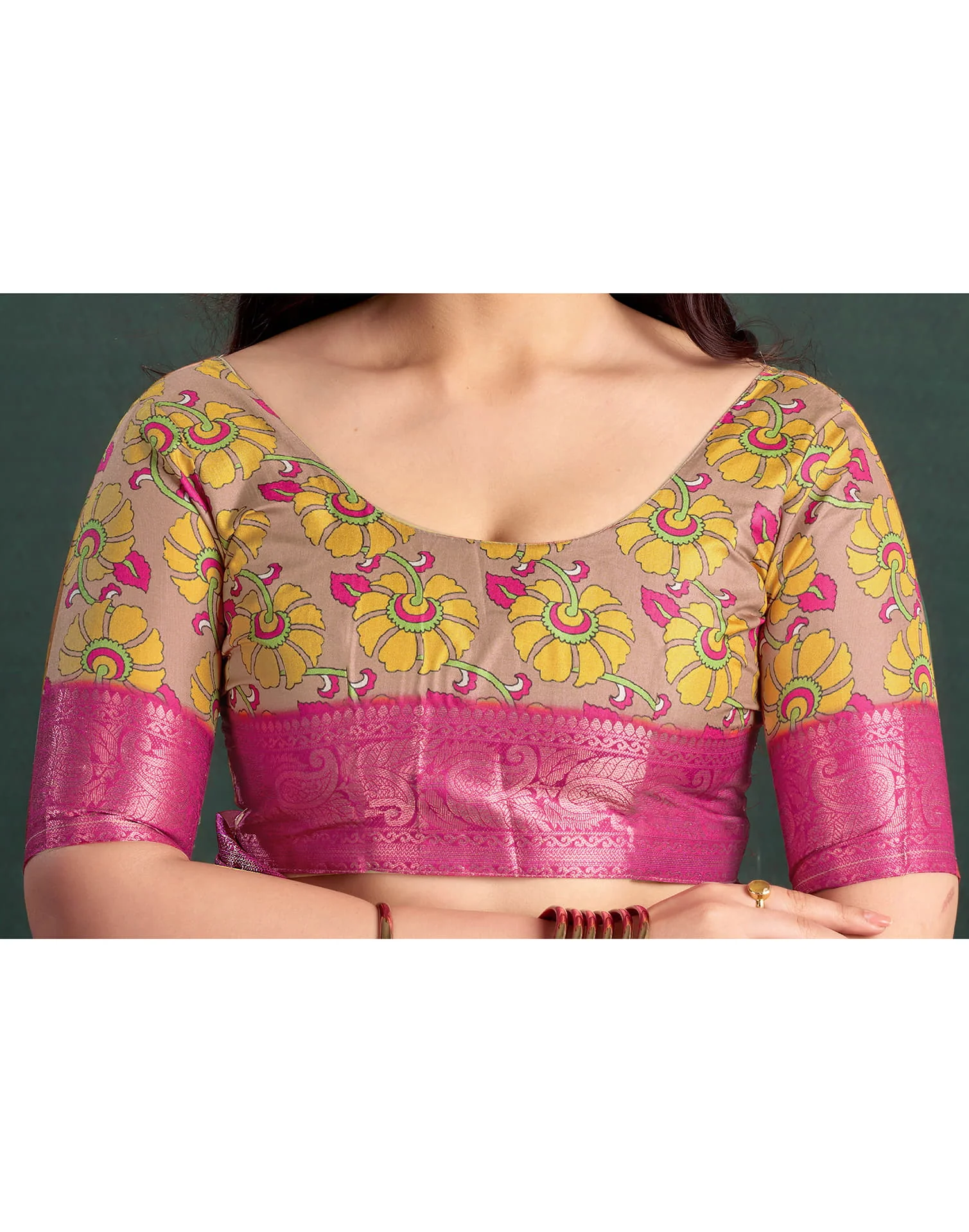 Cream Tussar Silk Printed Kalamkari Saree - Image 8