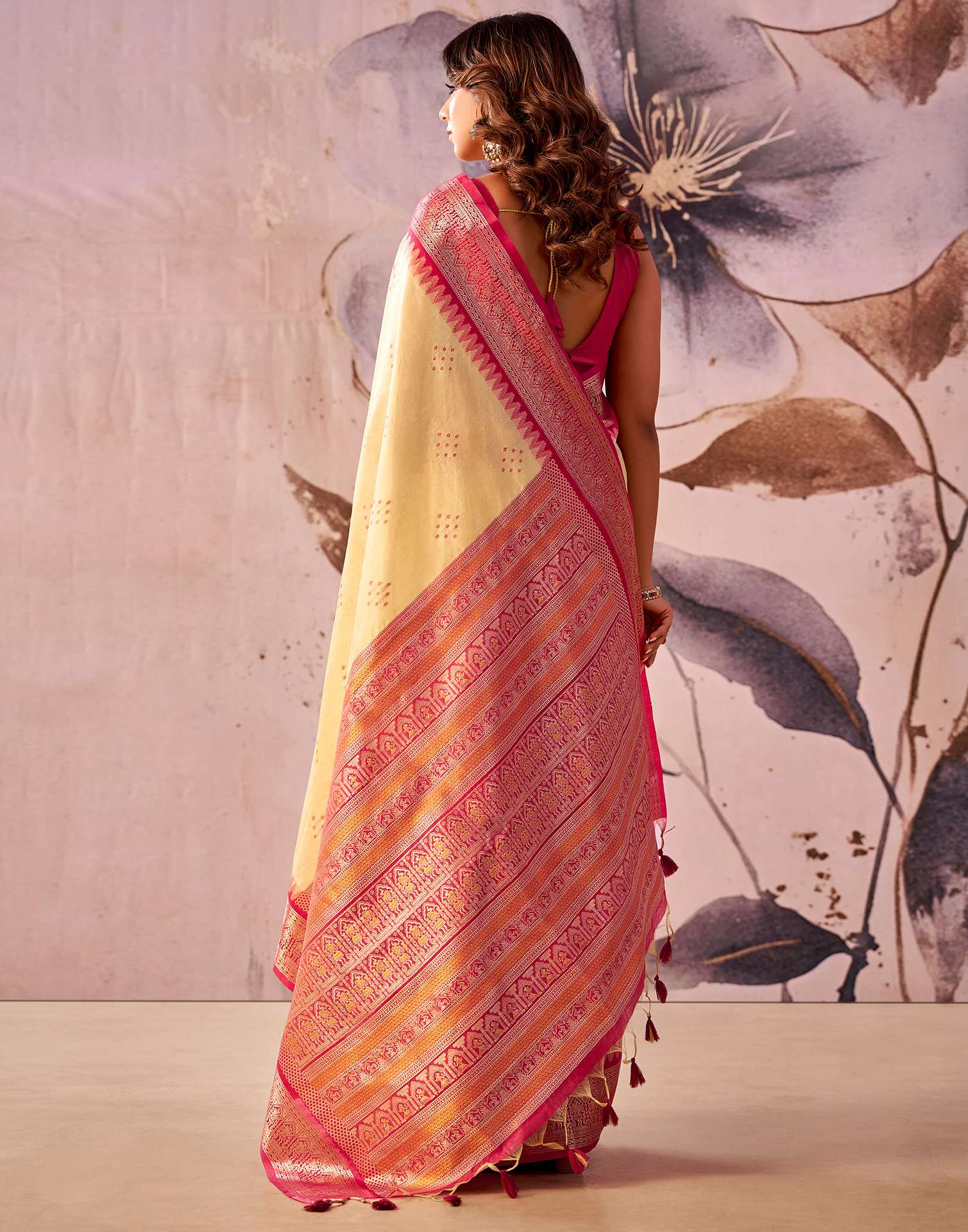 Cream Tussar Silk Woven Kanjivaram Saree - Image 4