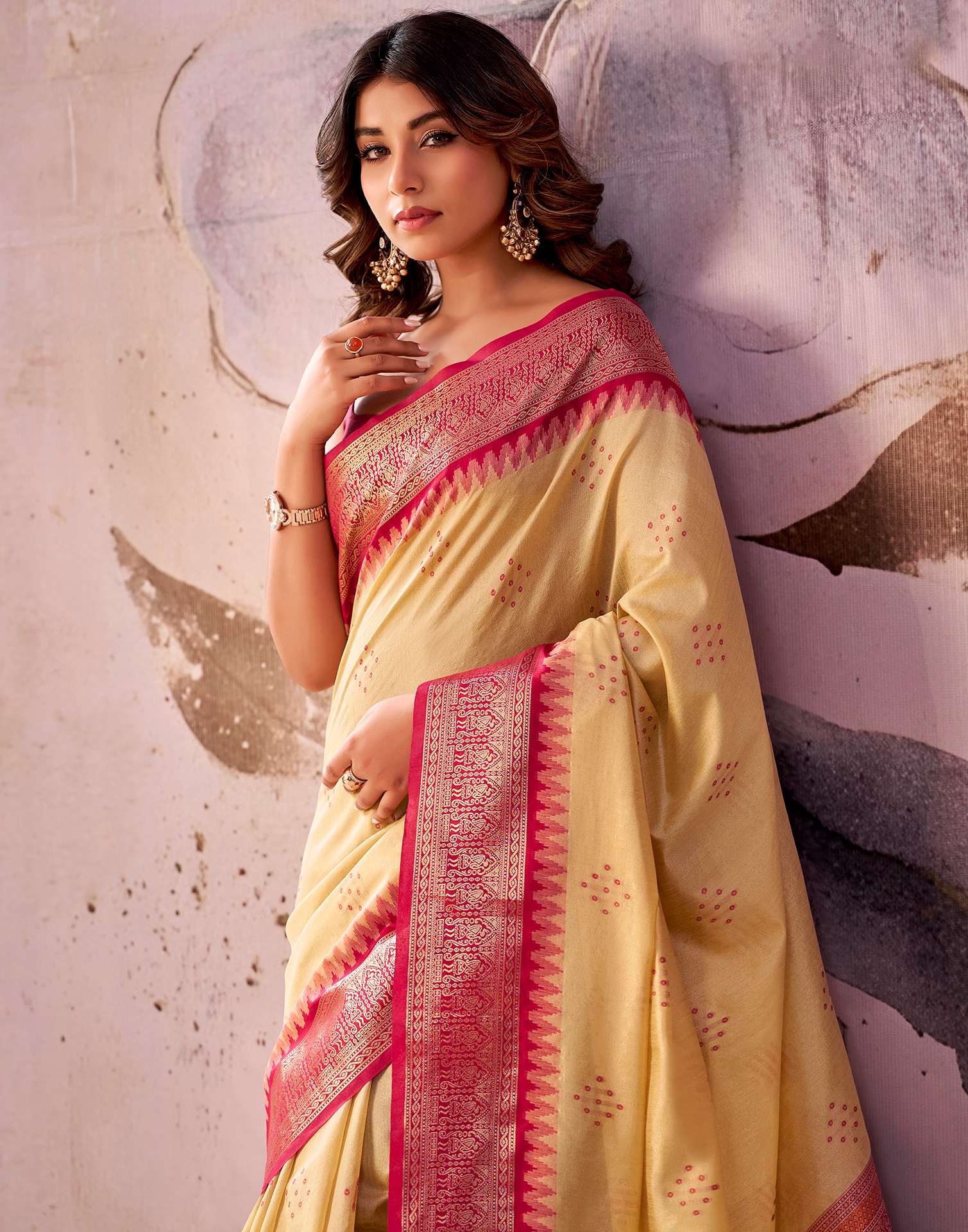 Cream Tussar Silk Woven Kanjivaram Saree - Image 6