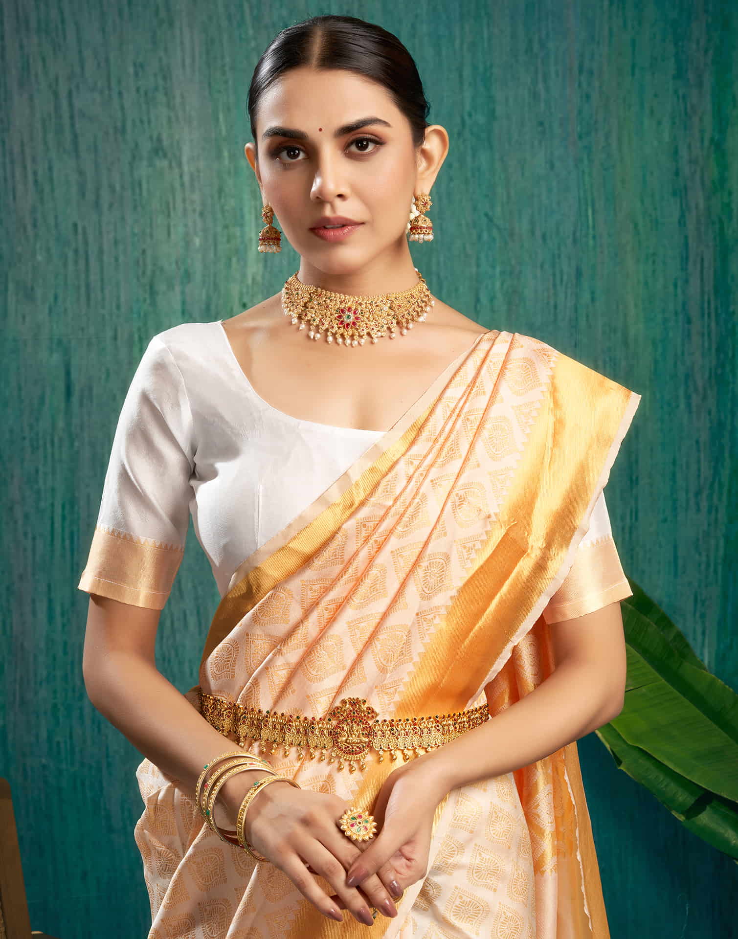 Cream Woven Kanjivaram Silk Saree - Image 2