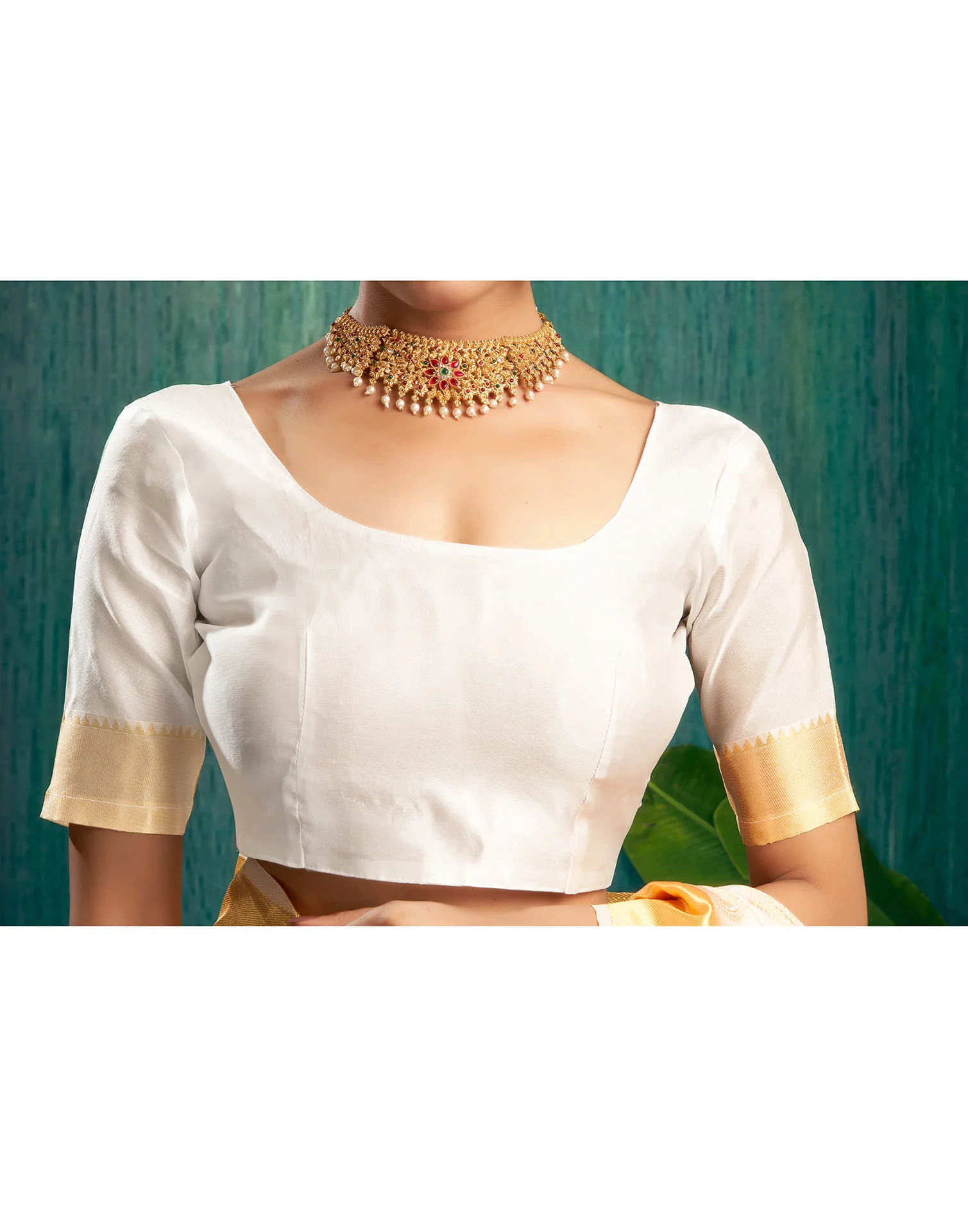 Cream Woven Kanjivaram Silk Saree - Image 8