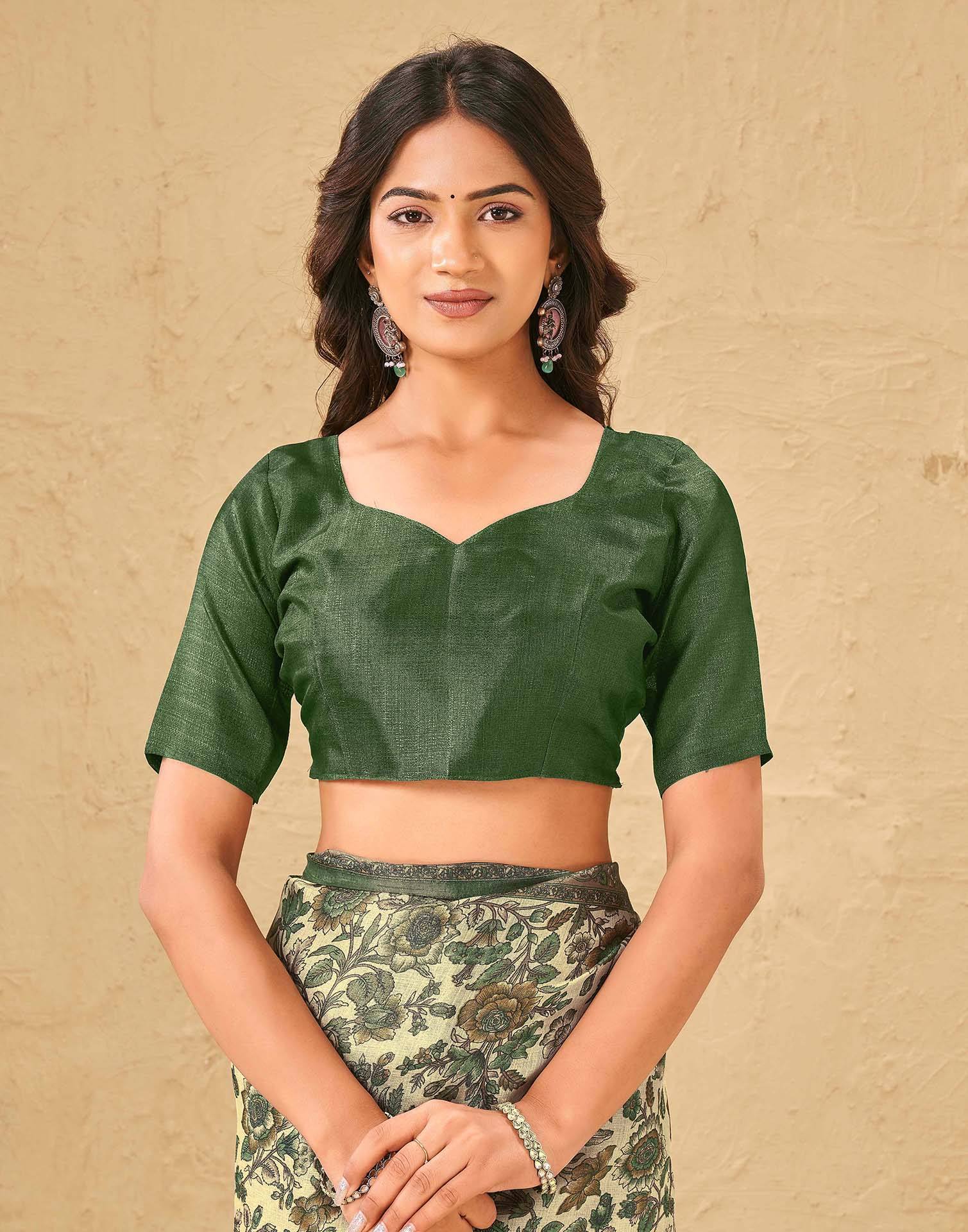 Dark Beige Khadi Floral Printed Saree - Image 8