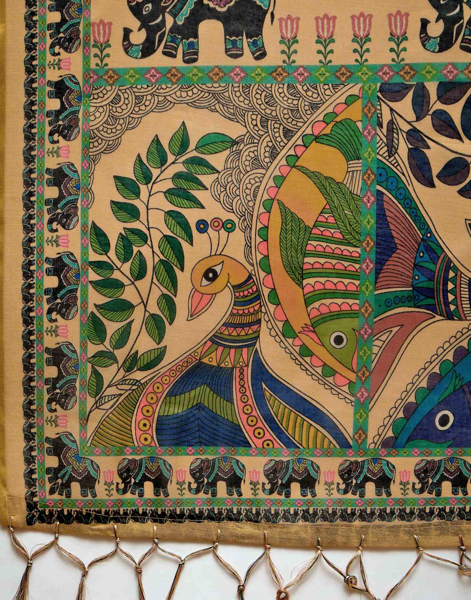 Dark Beige Shimmer Silk Kalamkari Printed Saree - Image 10