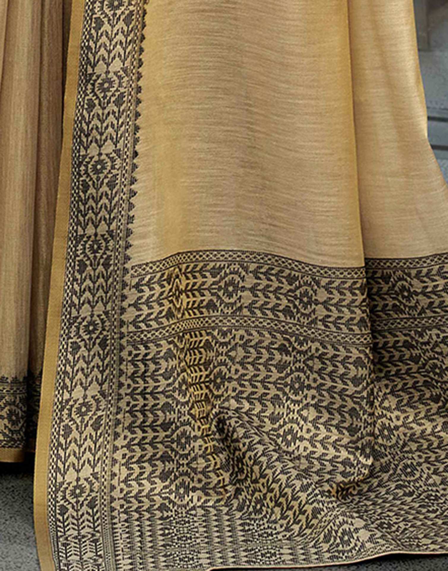 Dark Beige Silk Woven Saree - Image 6