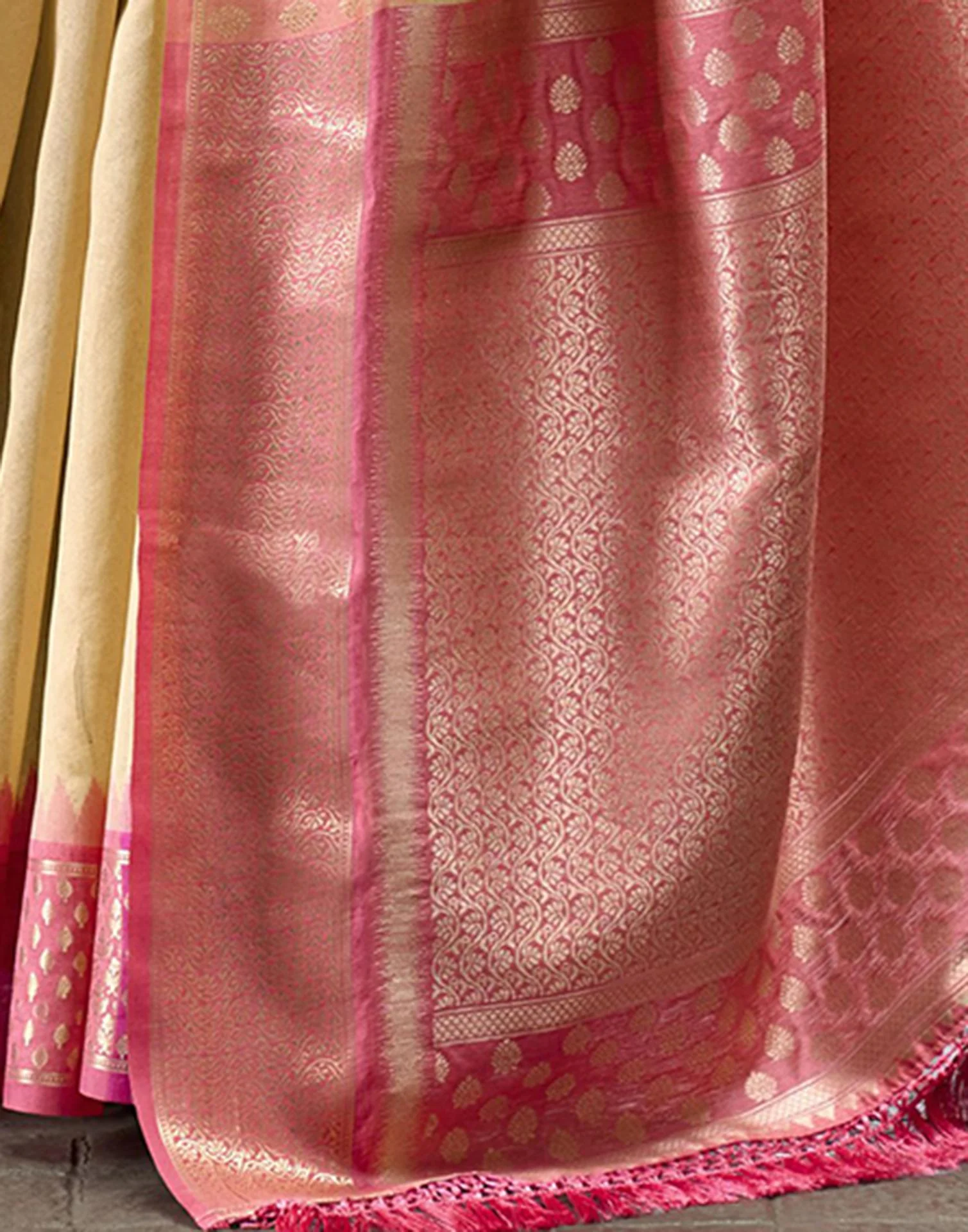 Dark Beige Silk Woven Saree - Image 6