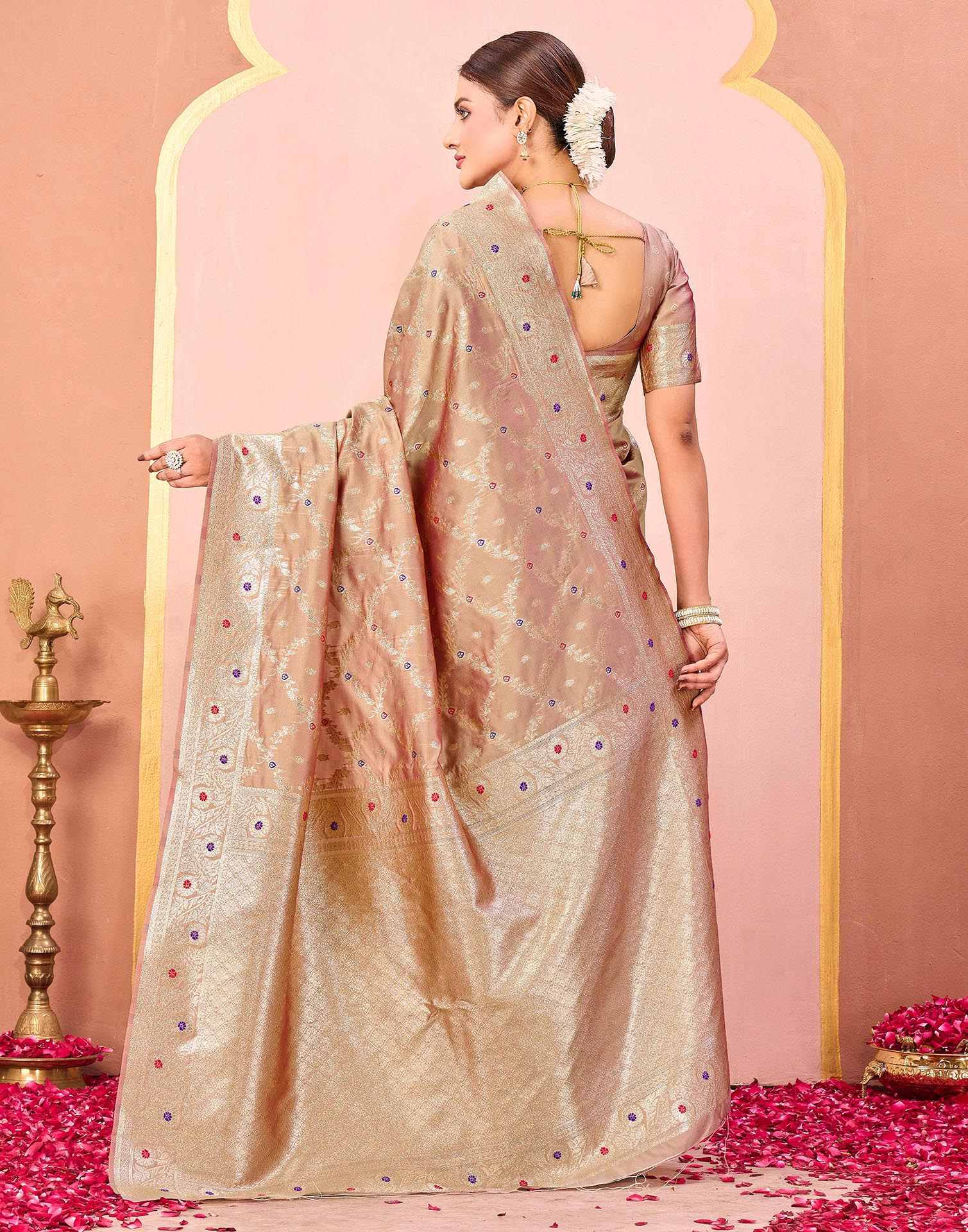 Dark Beige Silk Woven Saree - Image 6