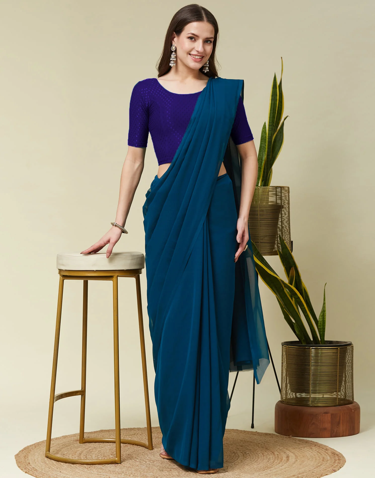 Dark Blue Cotton Dyed Self Woven Blouse - Image 7