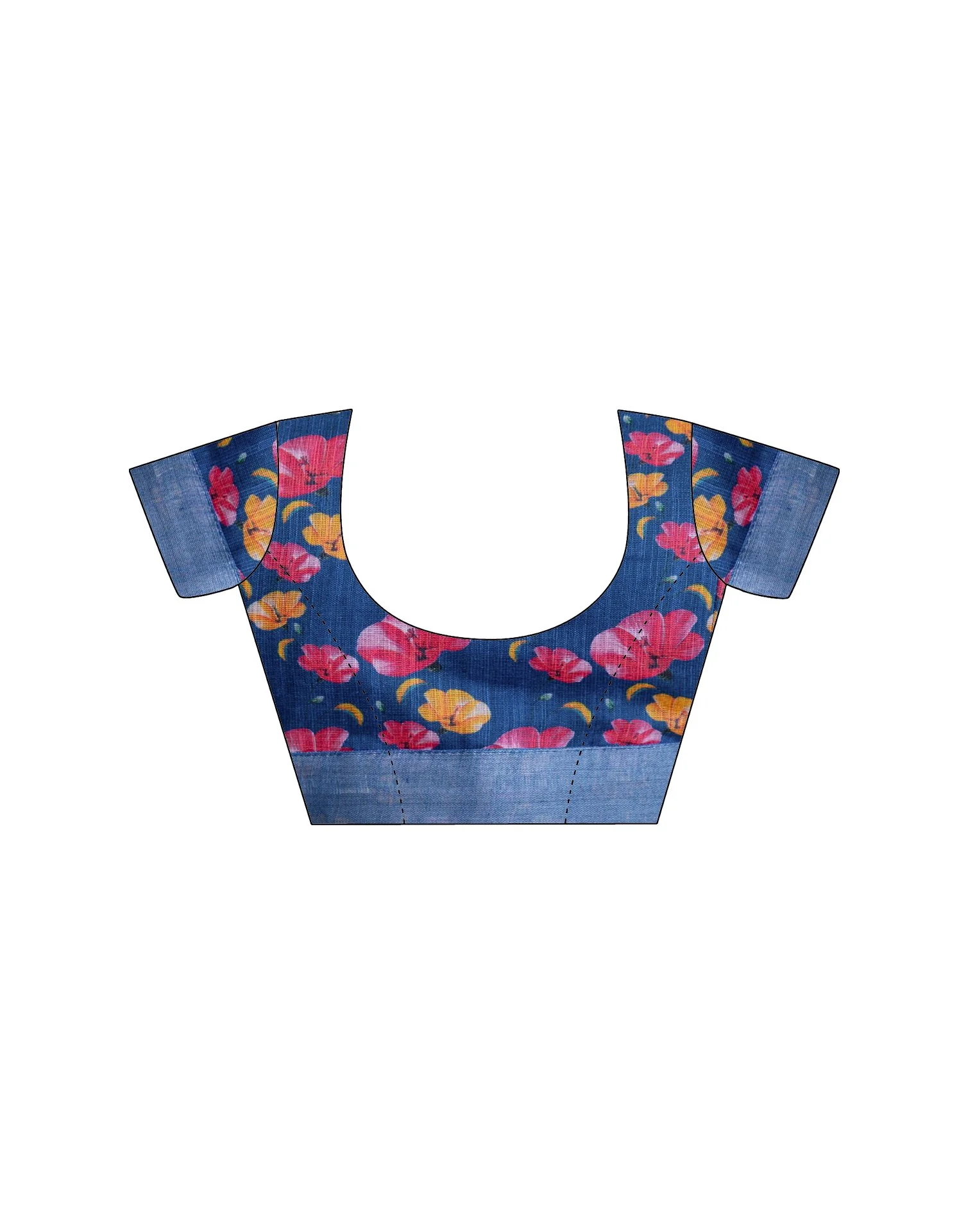 Dark Blue Linen Floral PrintedĀ Saree - Image 11