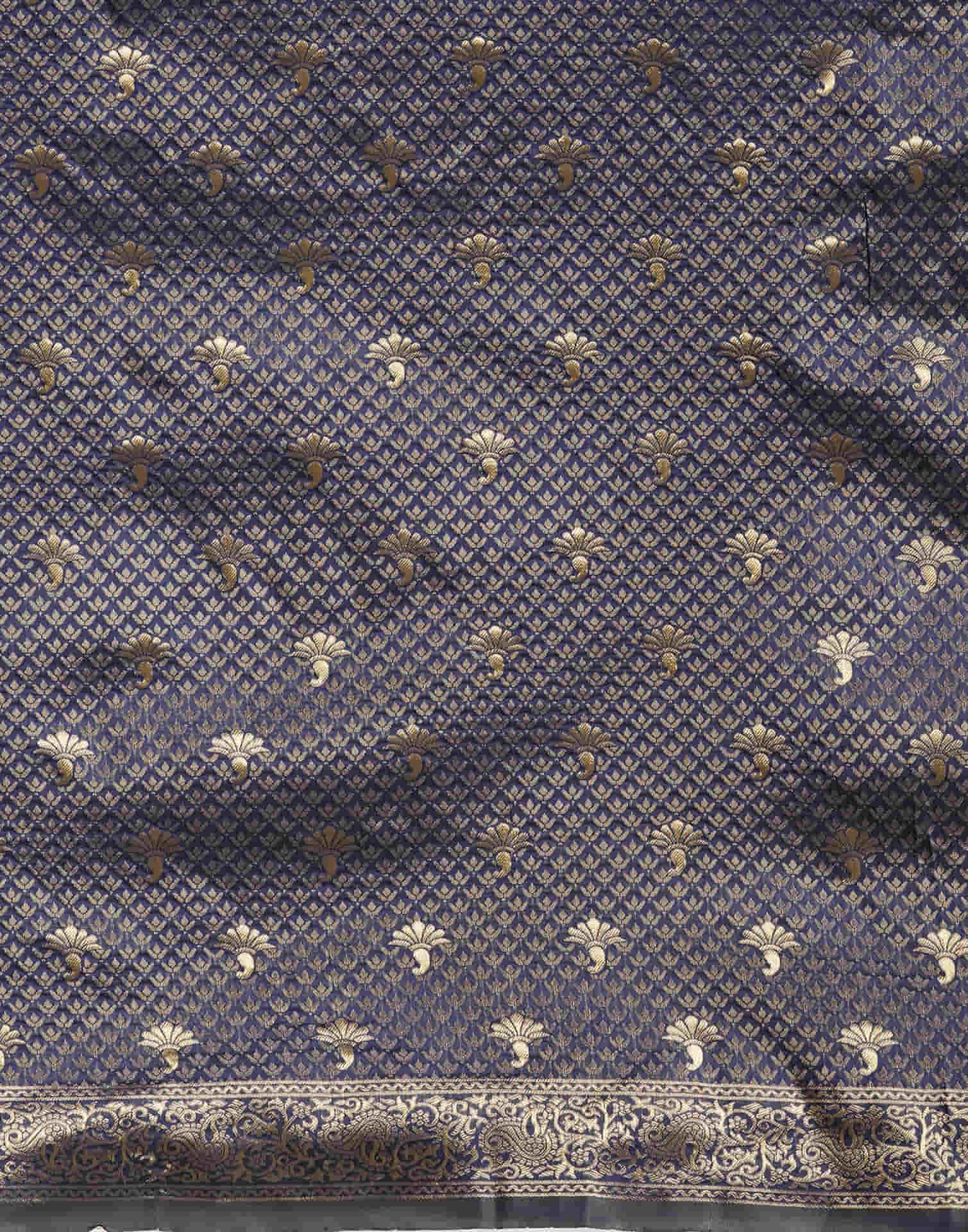 Blue Silk Blend Woven Banarasi Saree - Image 7
