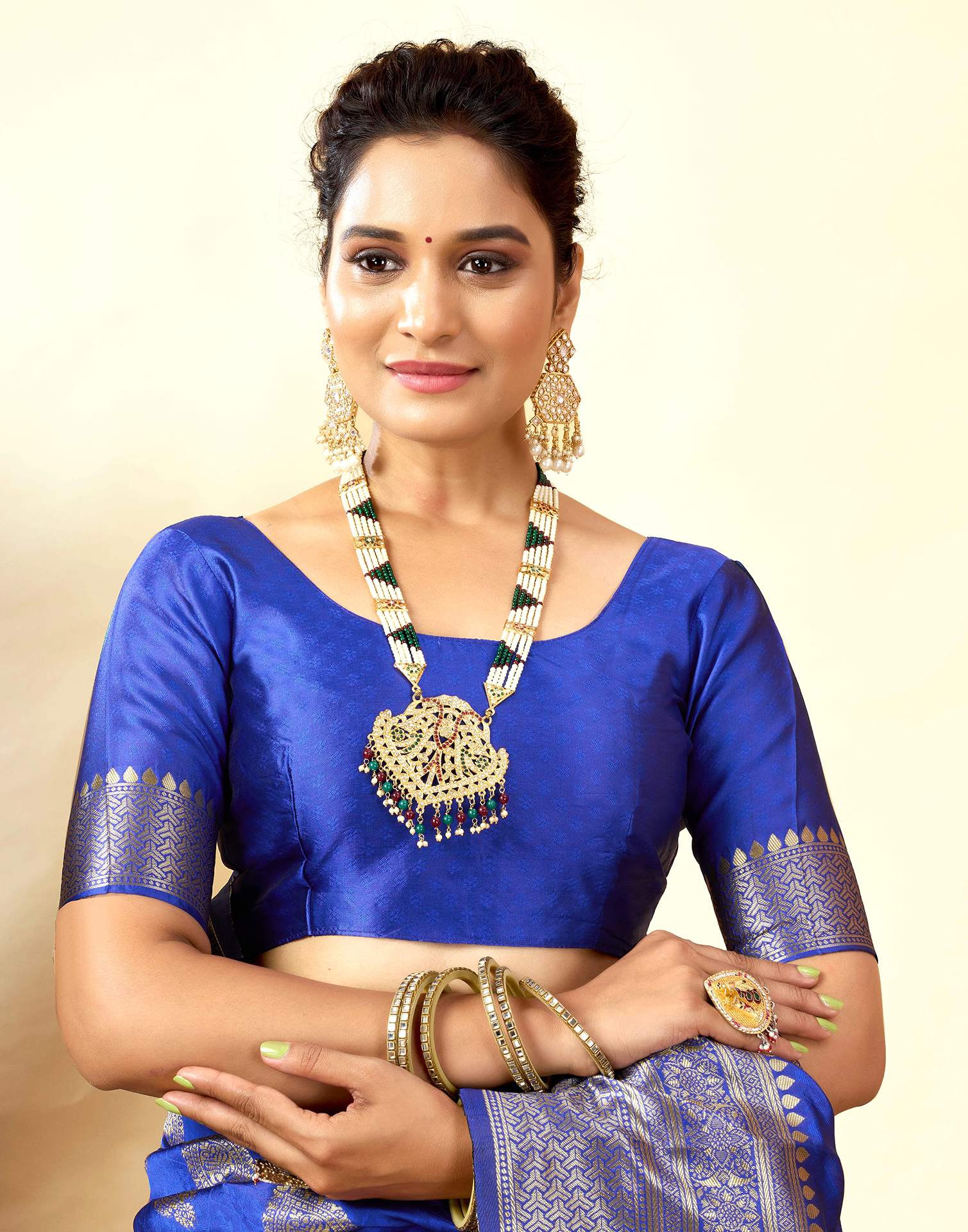 Dark Blue Silk Woven Banarasi Saree - Image 8