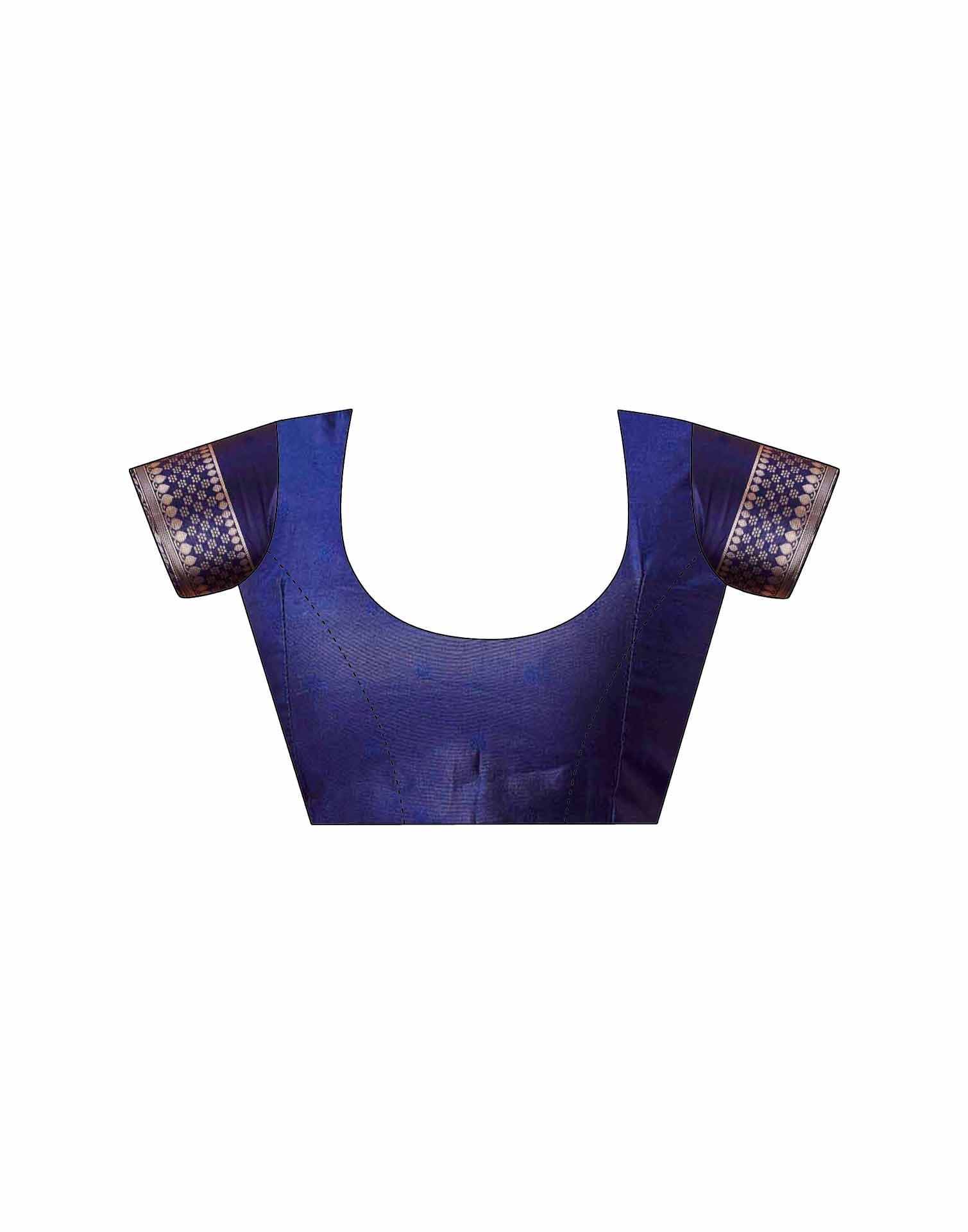 Dark Blue Silk Woven Banarasi Saree - Image 9
