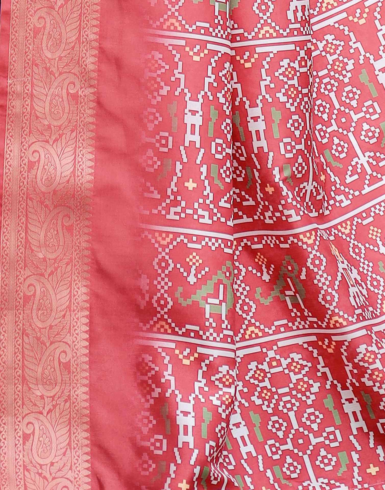 Dark Blue Tussar Silk Printed Patola Saree - Image 8