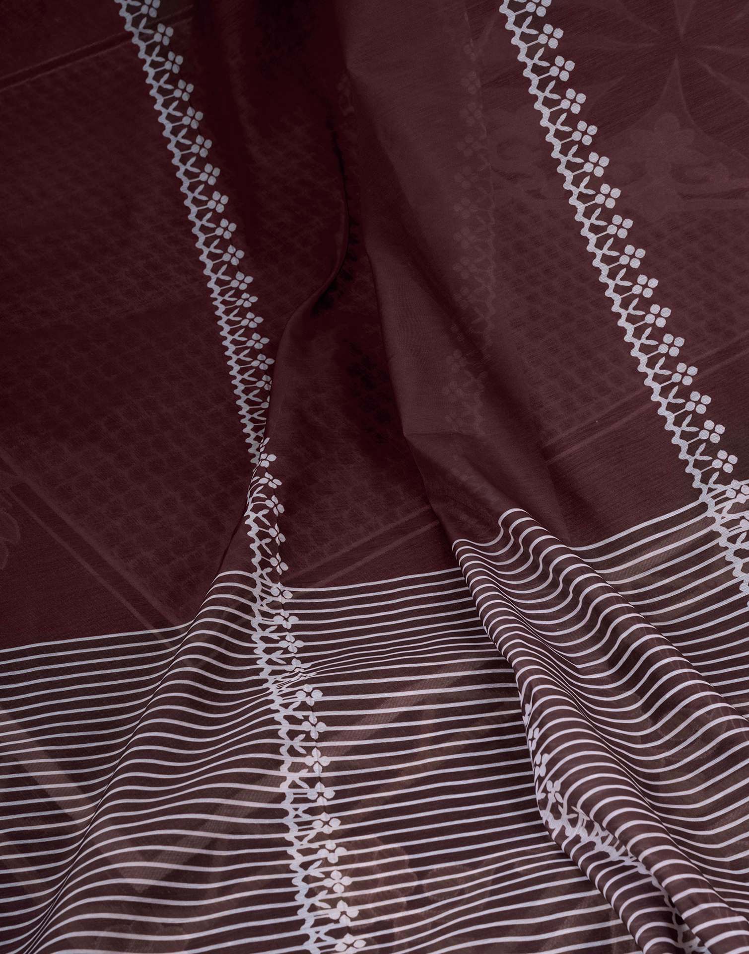 Ready To Wear Dark Brown Chanderi Printed Saree - Image 10