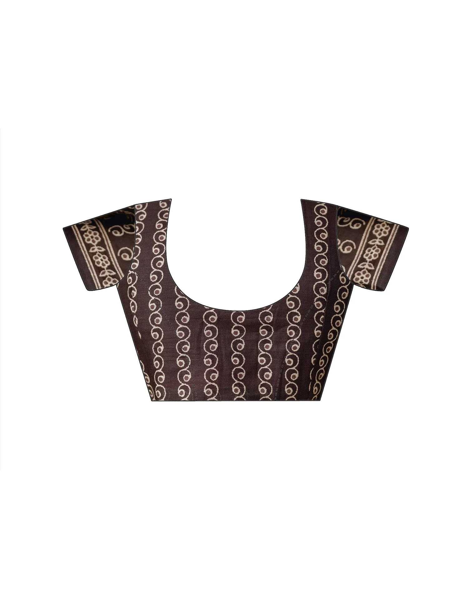 Dark Brown Cotton Printed Saree - Image 6