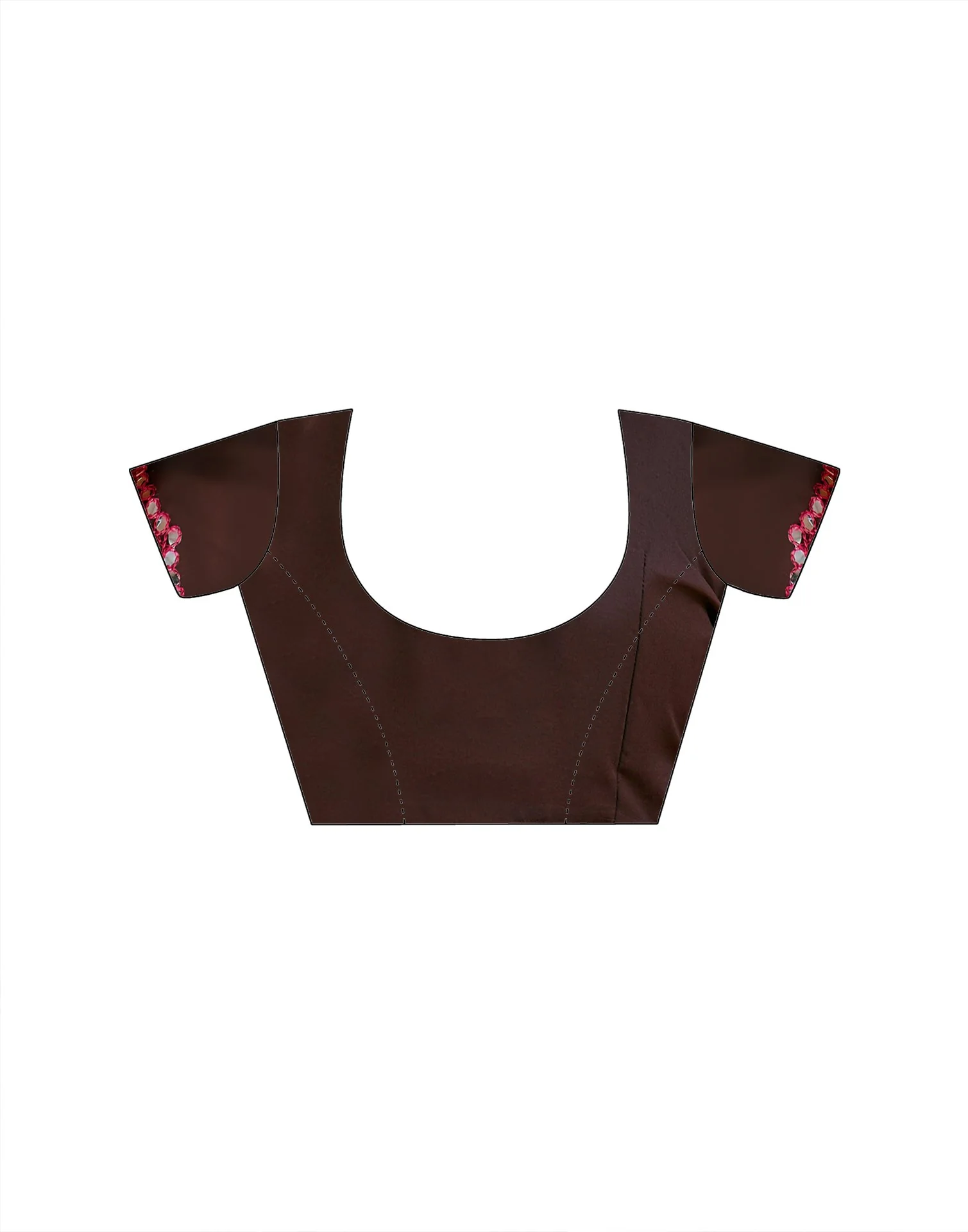 Dark Brown Georgette Printed Mirror Work Saree - Image 10