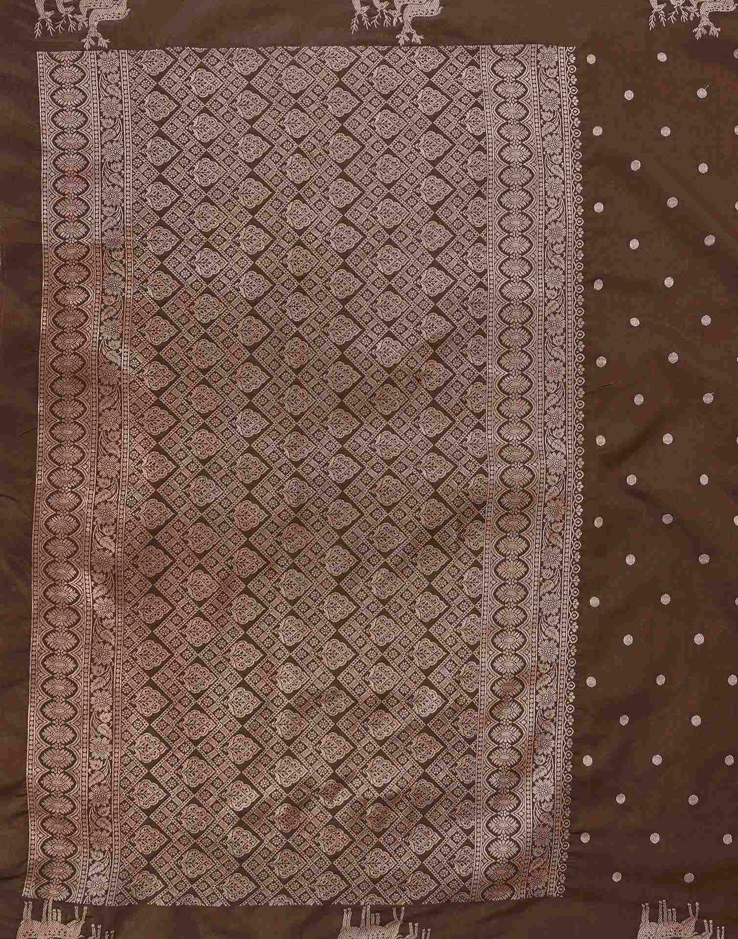 Dark Brown Silk Woven Banarasi Saree - Image 8