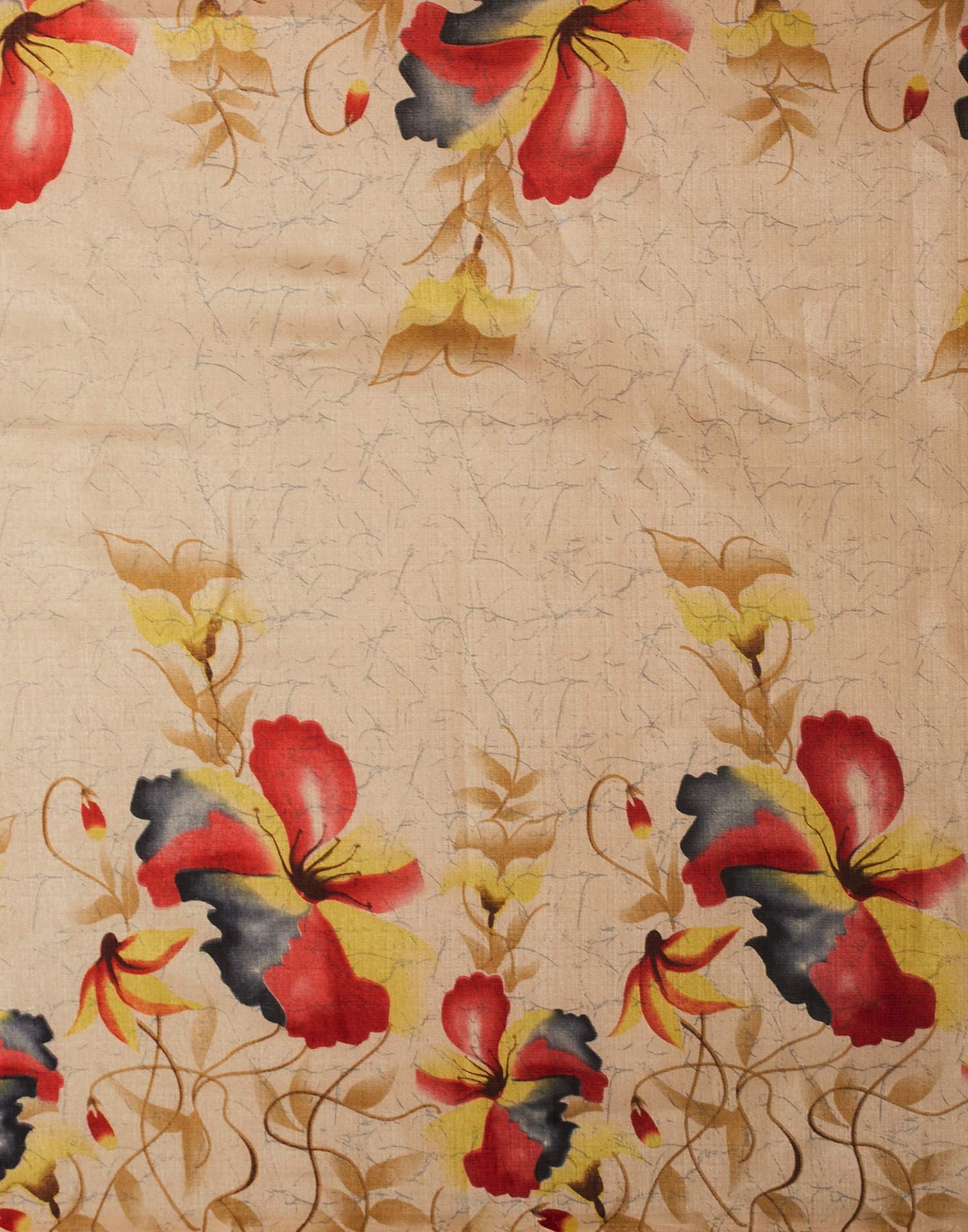 Dark Cream Cotton Blend Floral Printed Saree - Image 6