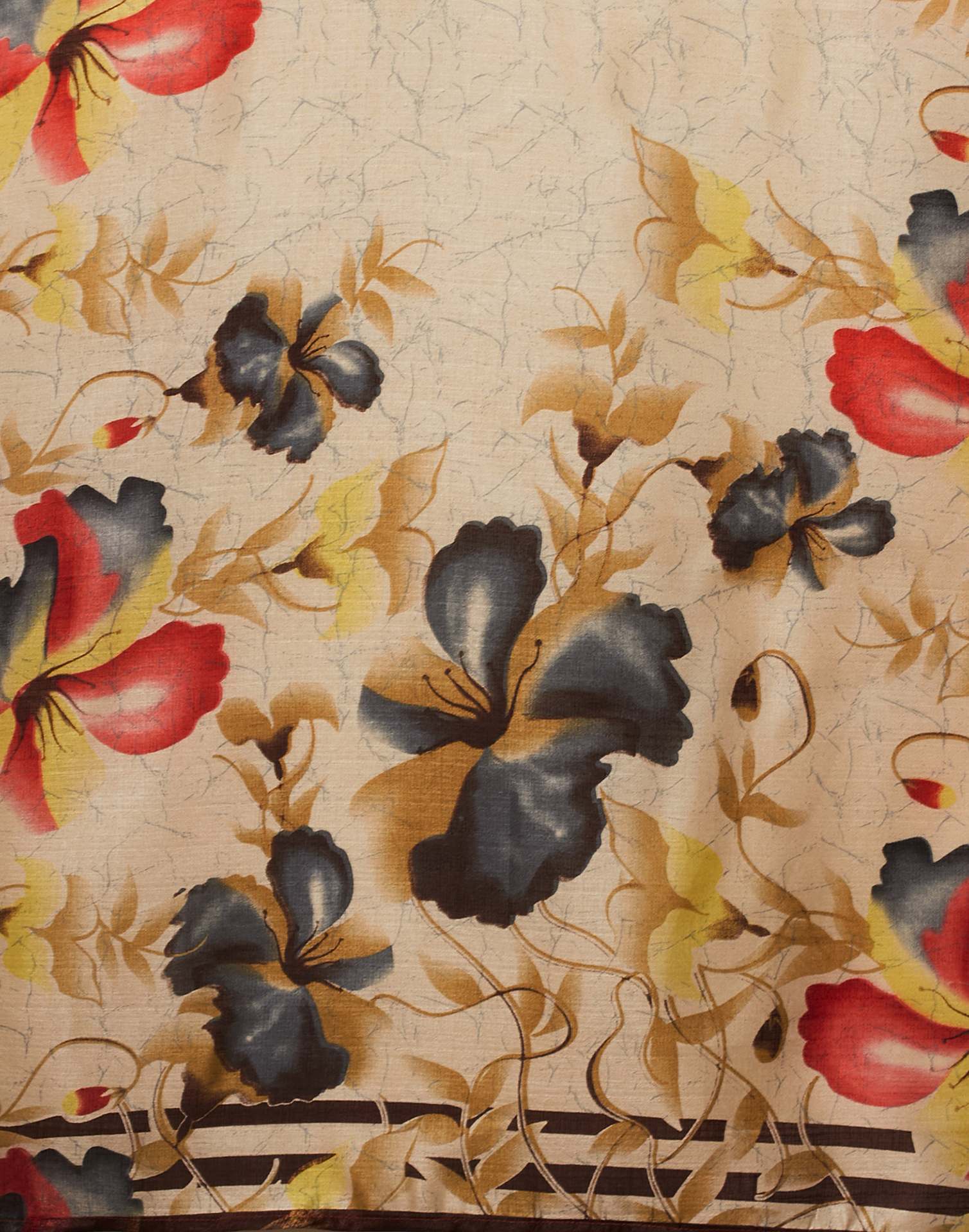 Dark Cream Cotton Blend Floral Printed Saree - Image 7