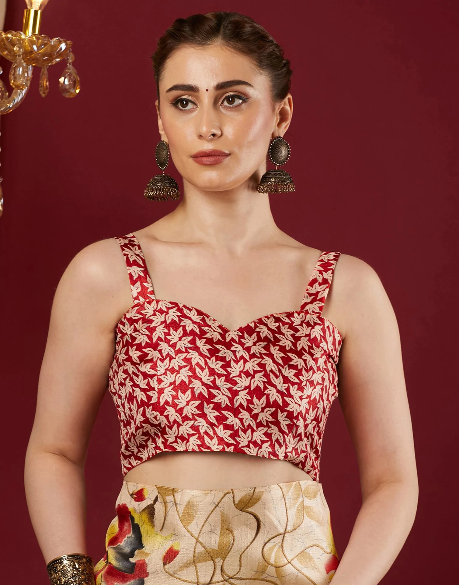Dark Cream Cotton Blend Floral Printed Saree - Image 8