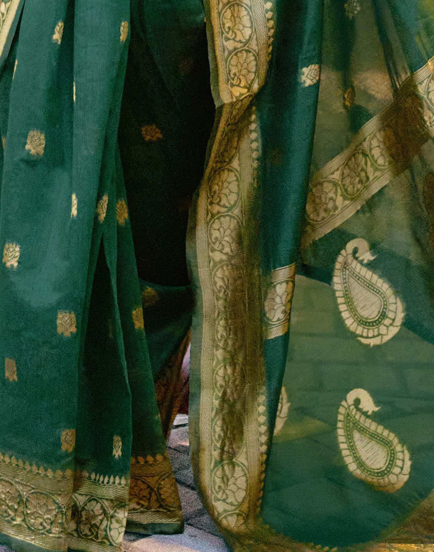 Dark Green Chanderi Woven Saree - Image 8