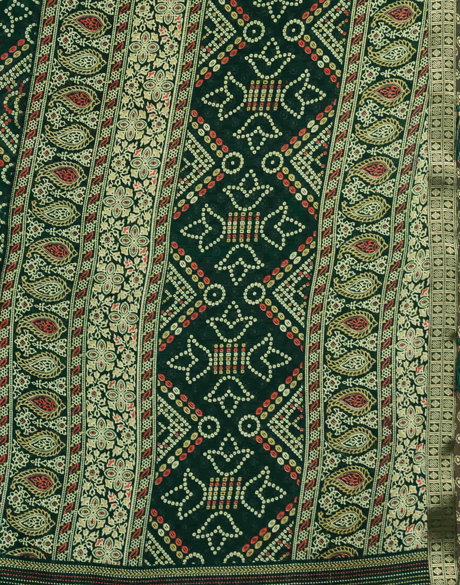 Dark Green Chiffon Printed Bandhani Saree - Image 8