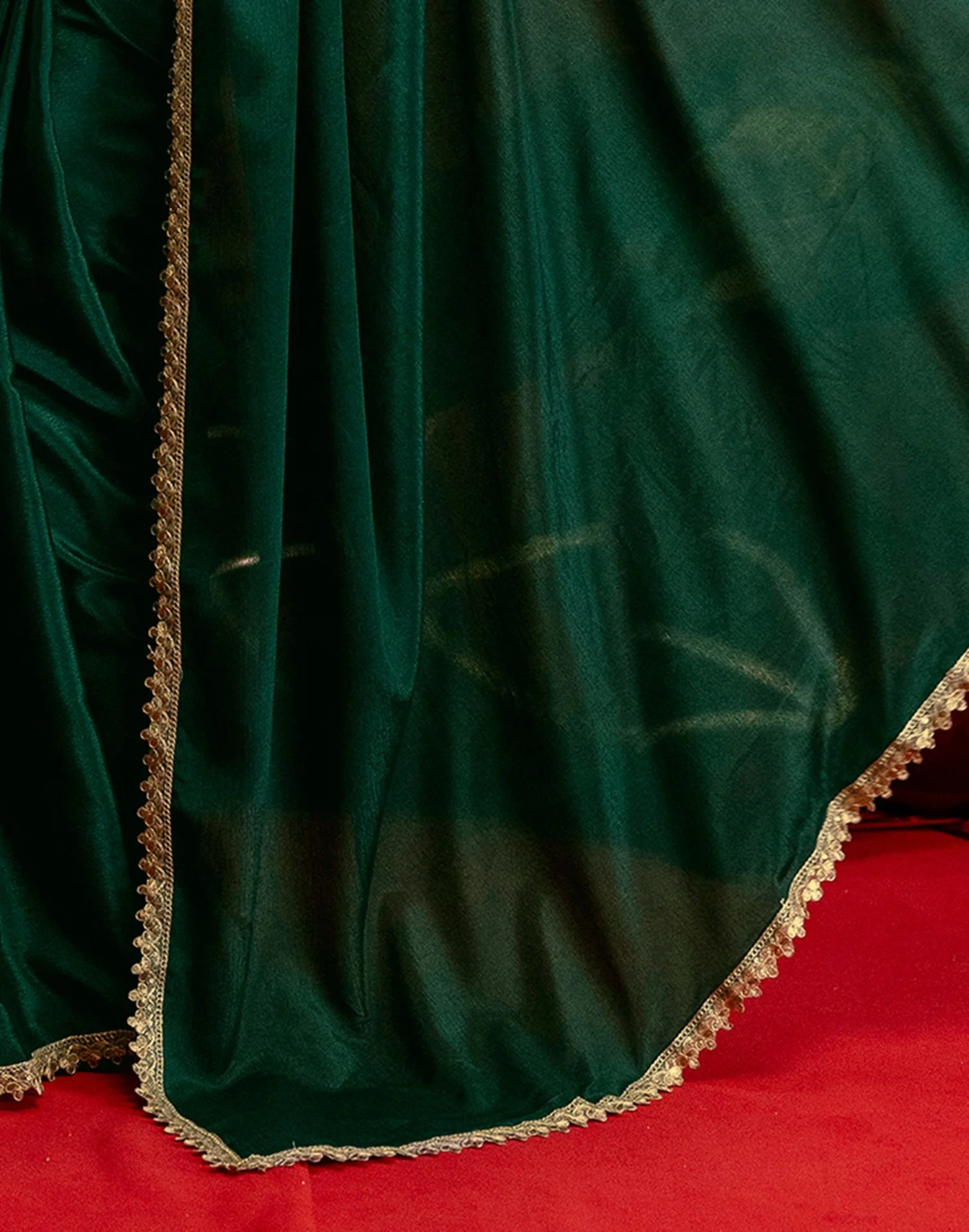 Dark Green Chinon Lace Saree - Image 7