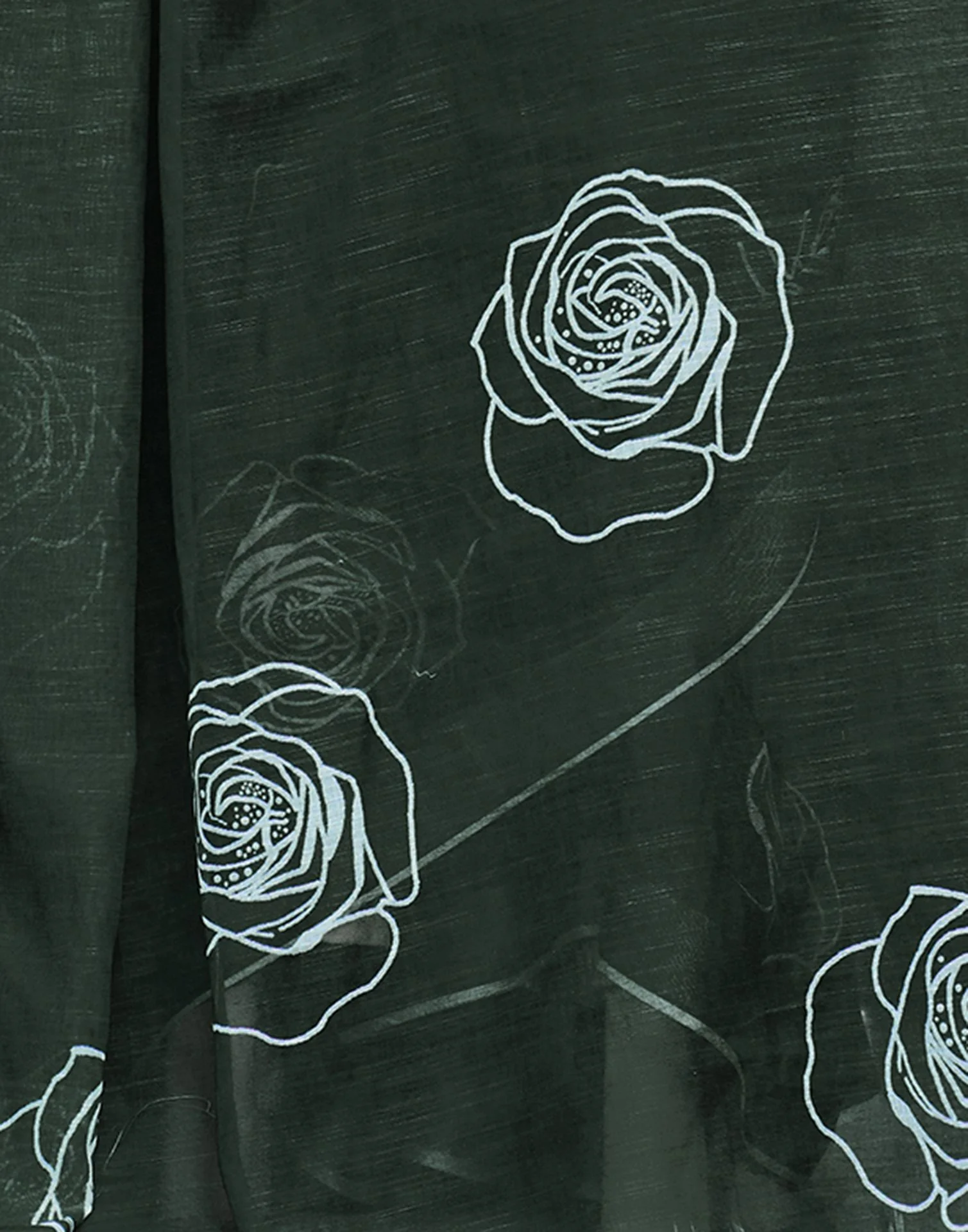 Dark Green Cotton Linen Printed Saree - Image 8