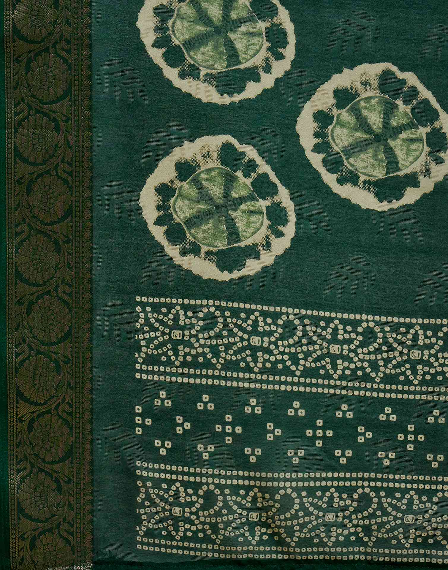 Dark Green Georgette Bandhani Printed Saree - Image 9