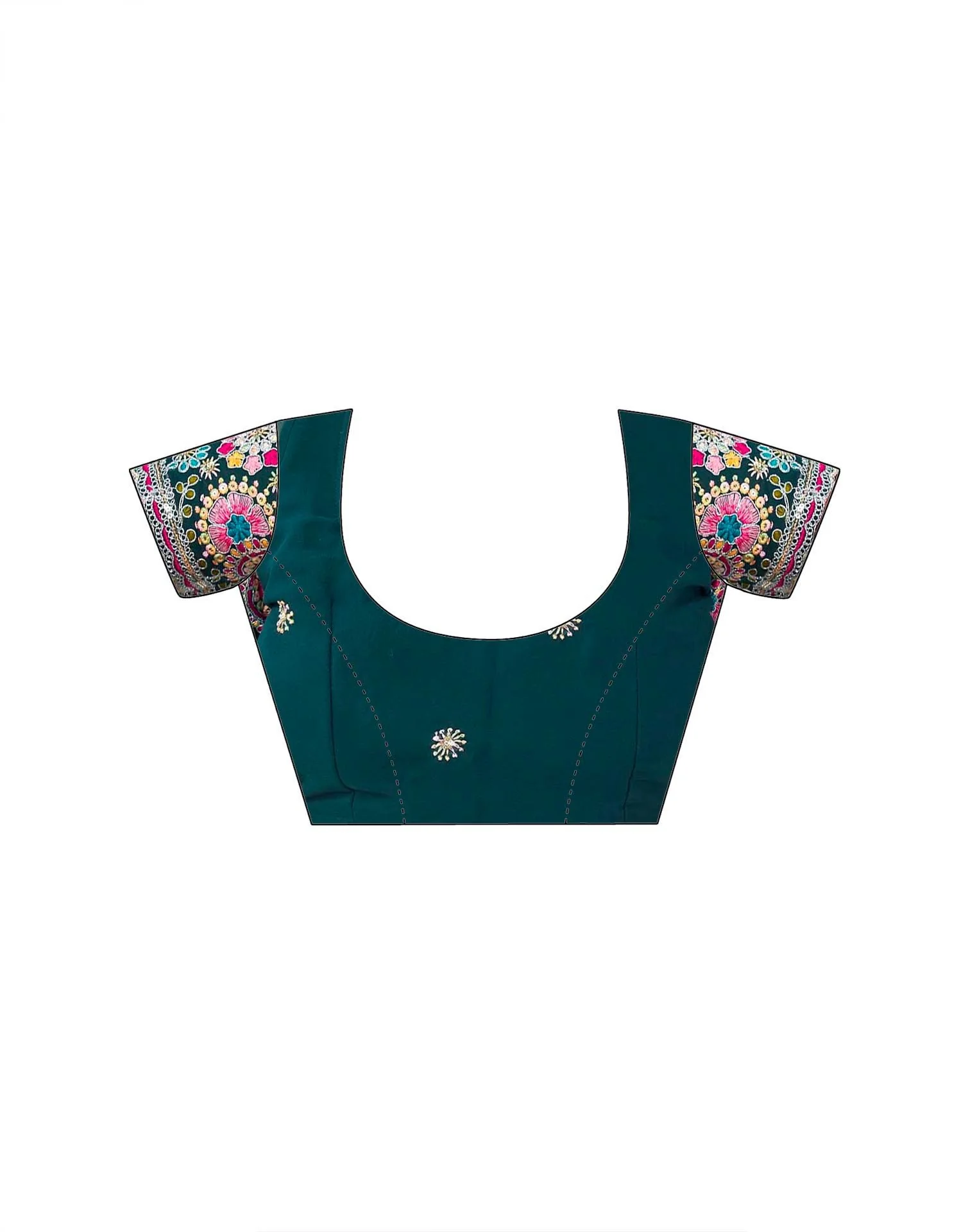 Dark Green Georgette Embroidery Saree - Image 9