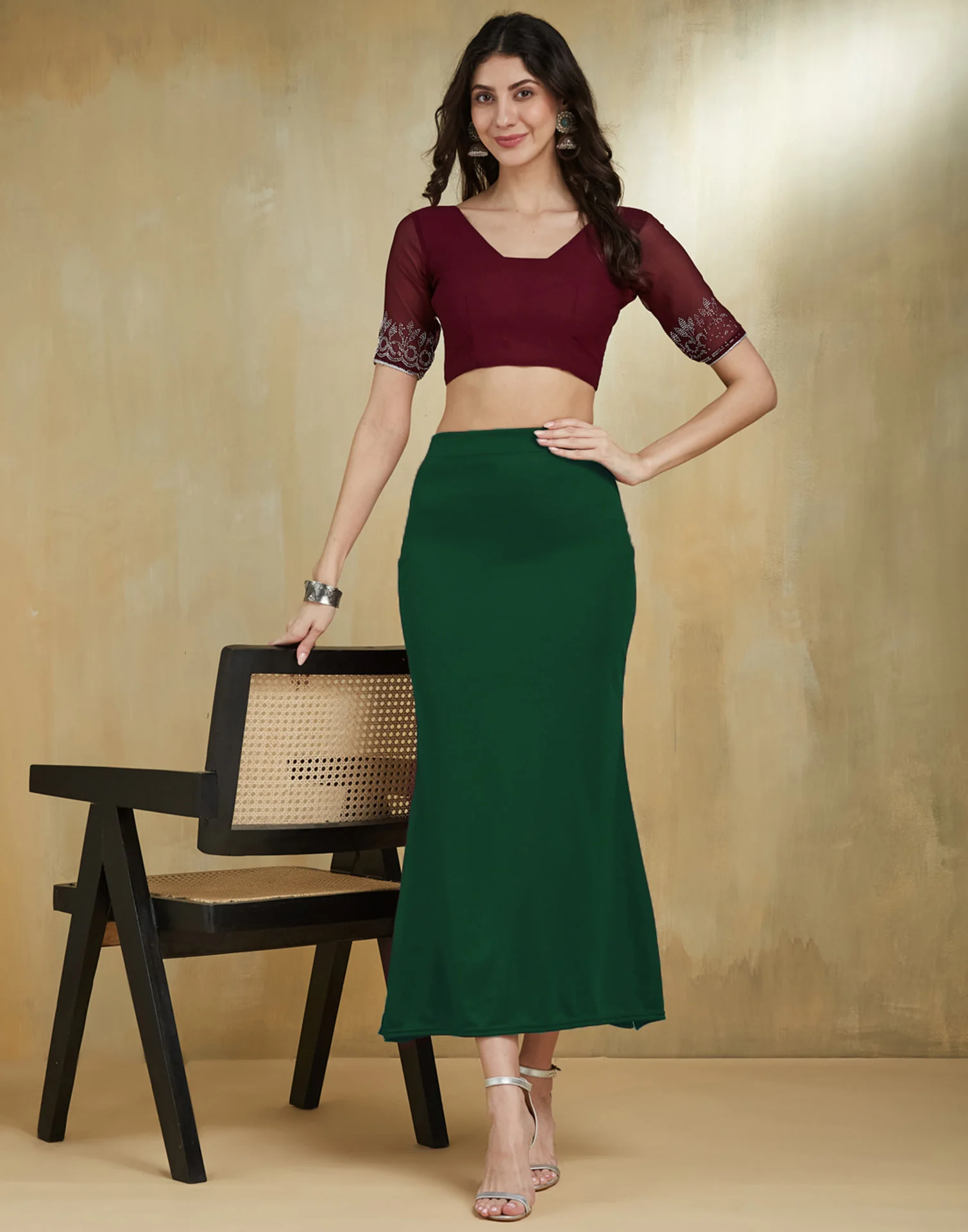 Dark Green Lycra Plain Elastic Waist Shapewear - Image 9
