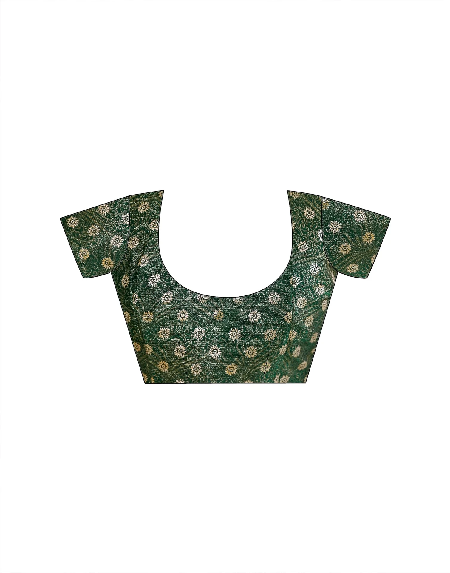 Dark Green Shimmer Chiffon Foil Printed Saree - Image 12