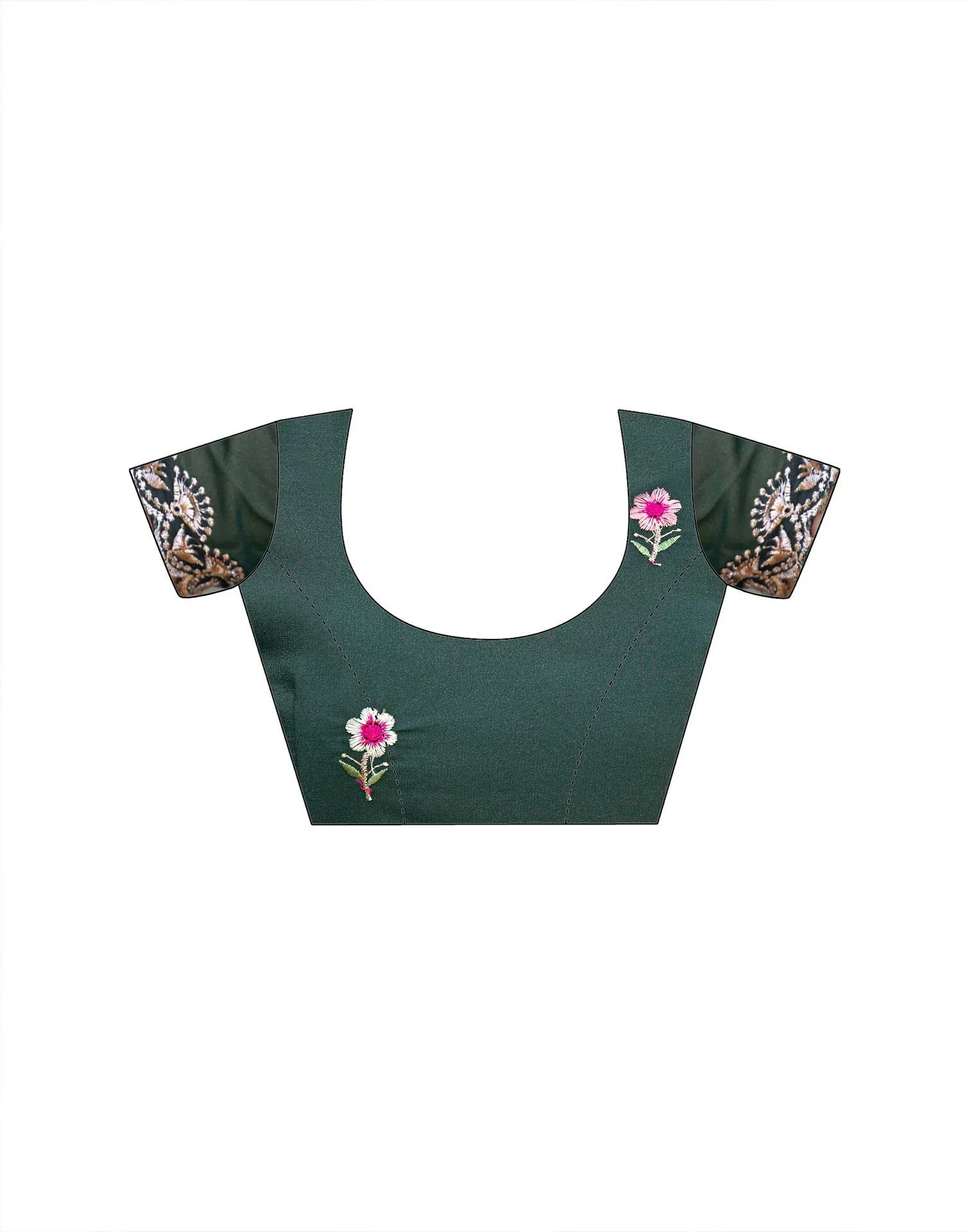 Dark Green Shimmer Georgette Embroidery Saree - Image 11