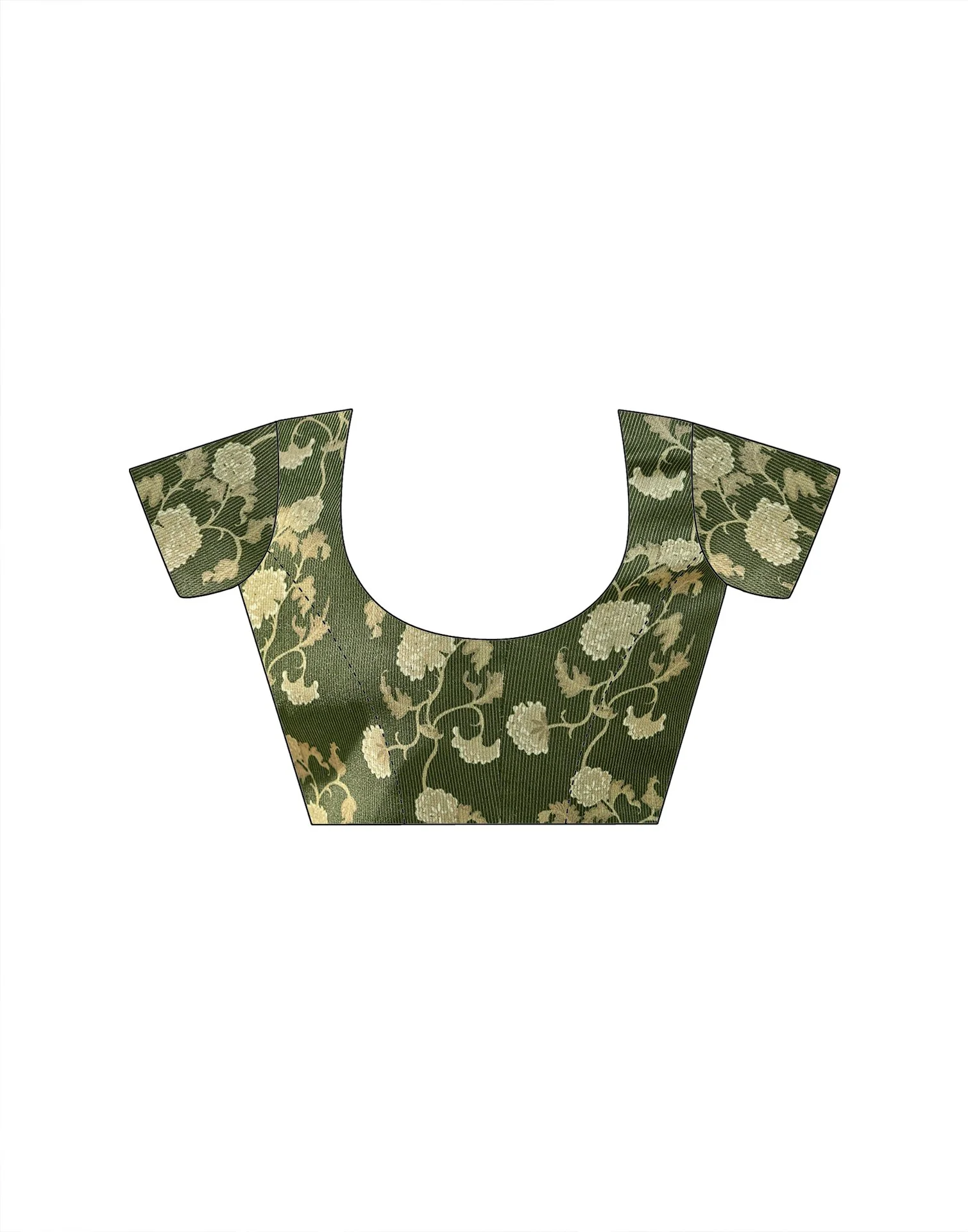 Dark Green Shimmer Silk Printed Saree - Image 10