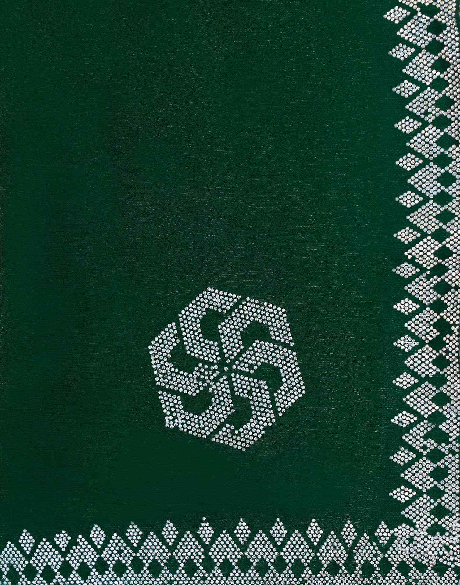 Dark Green Shimmer Stone Work Swarovski Saree - Image 7