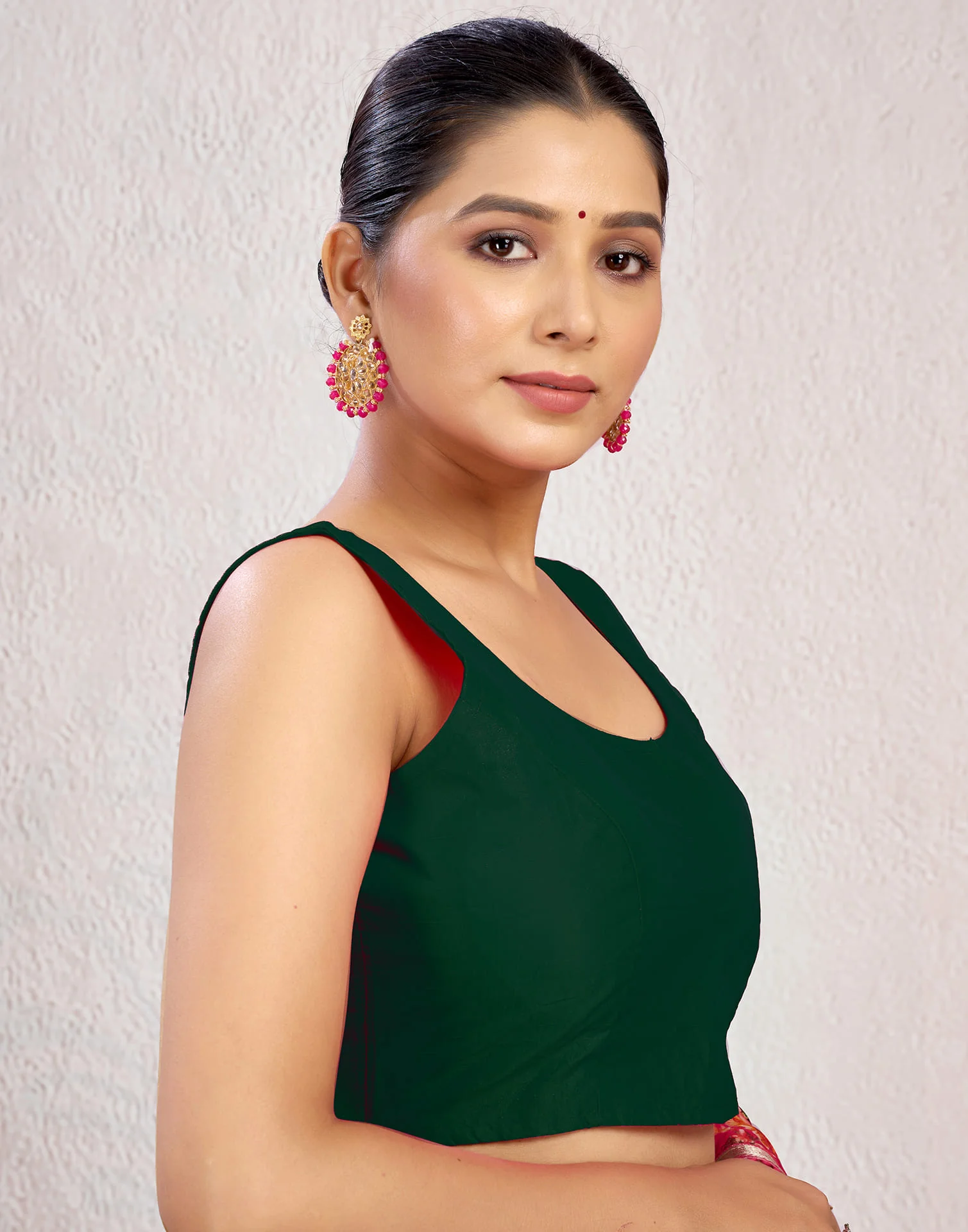Dark Green Silk Plain Plain Blouse - Image 5