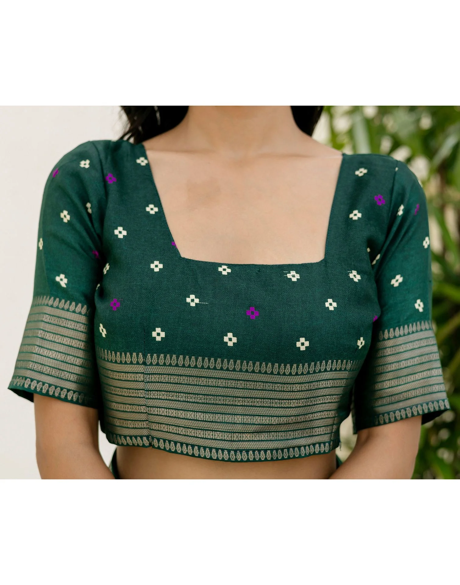 Dark Green Silk Printed Patola Saree - Image 12