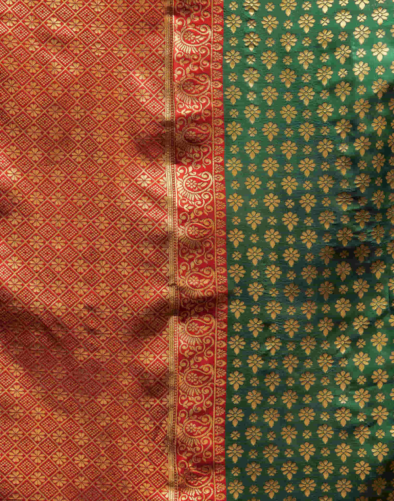 Dark Green Silk Woven Banarasi Saree - Image 8