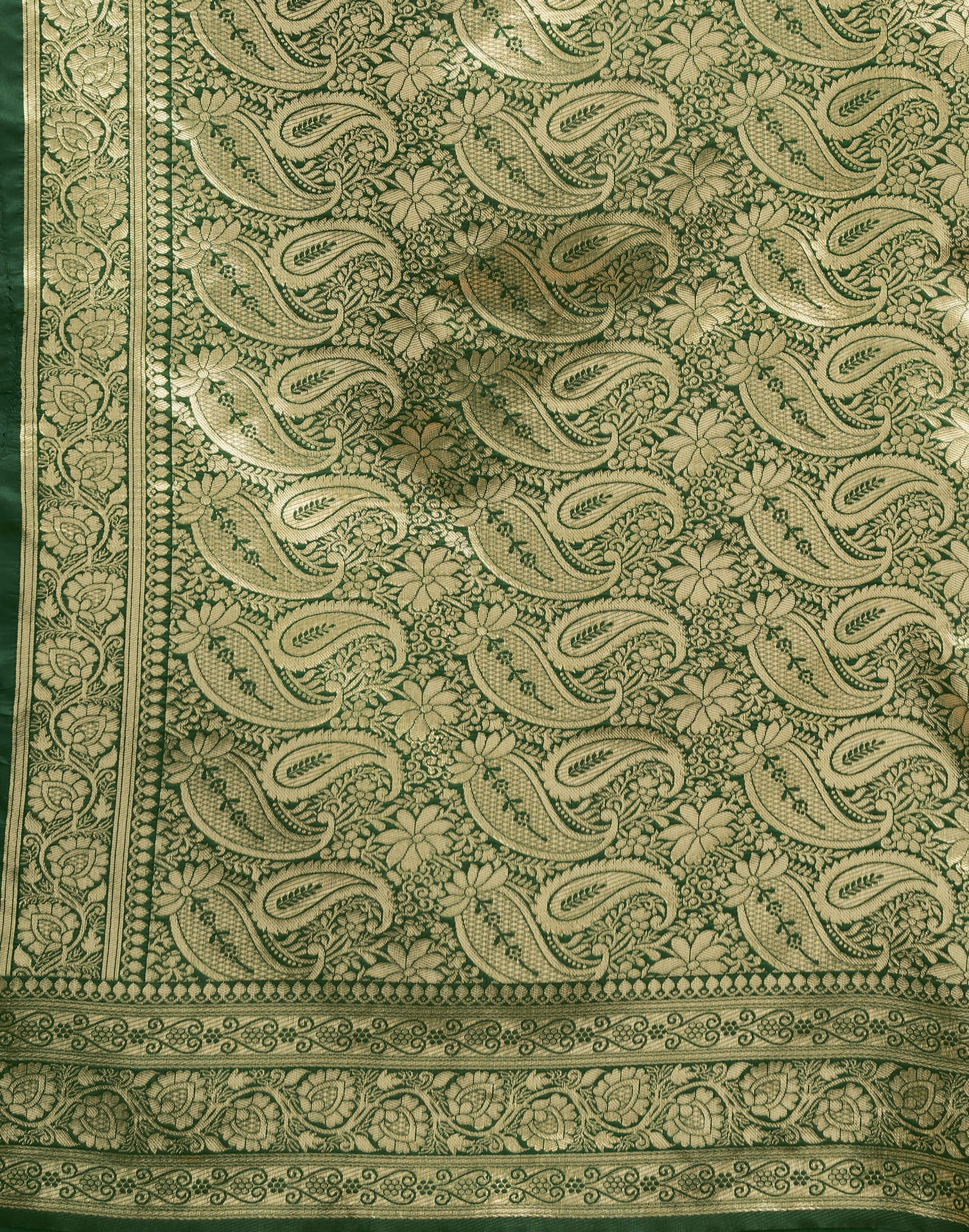 Dark Green Silk Woven Banarasi Saree - Image 9