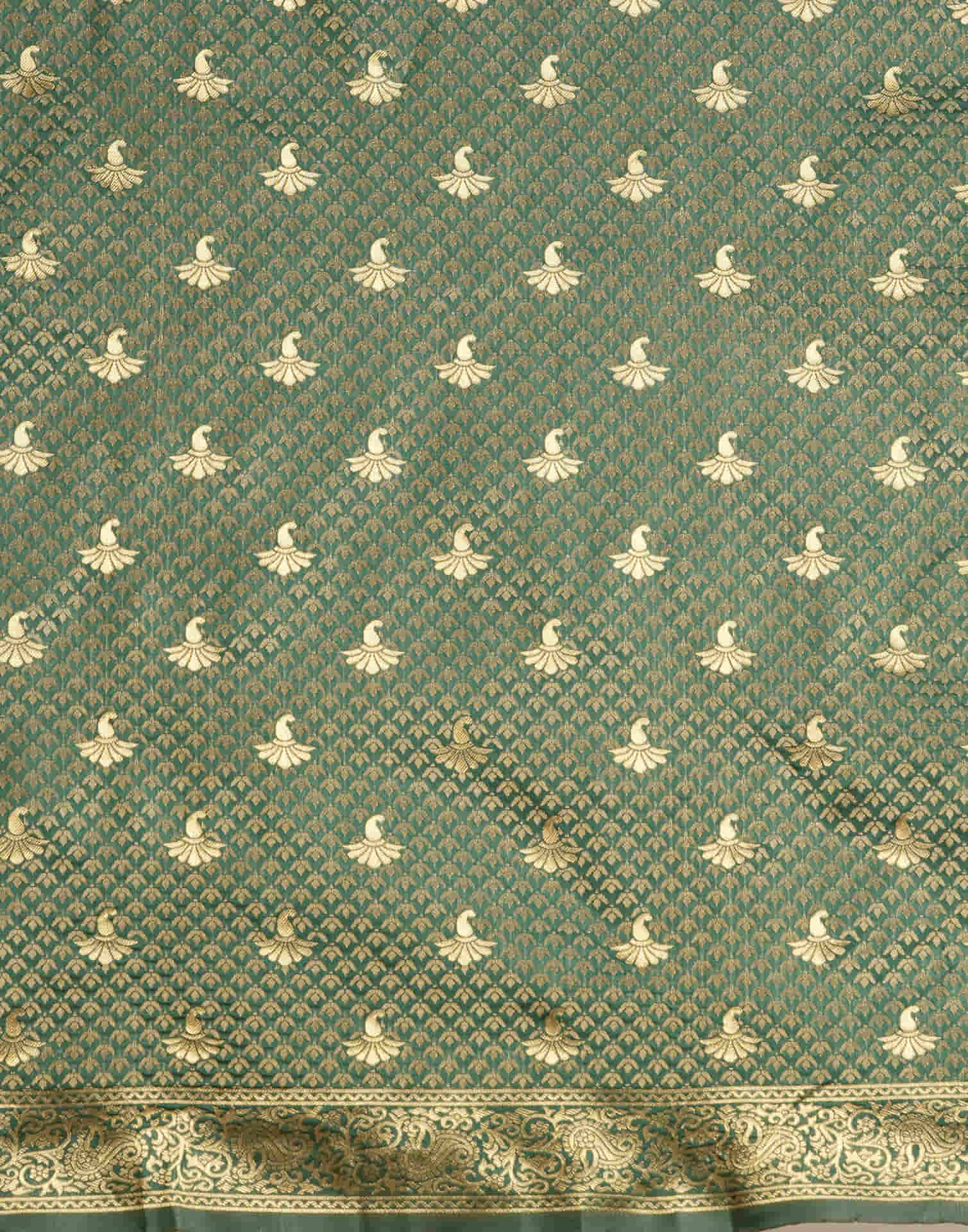 Green Silk Woven Banarasi Saree - Image 7