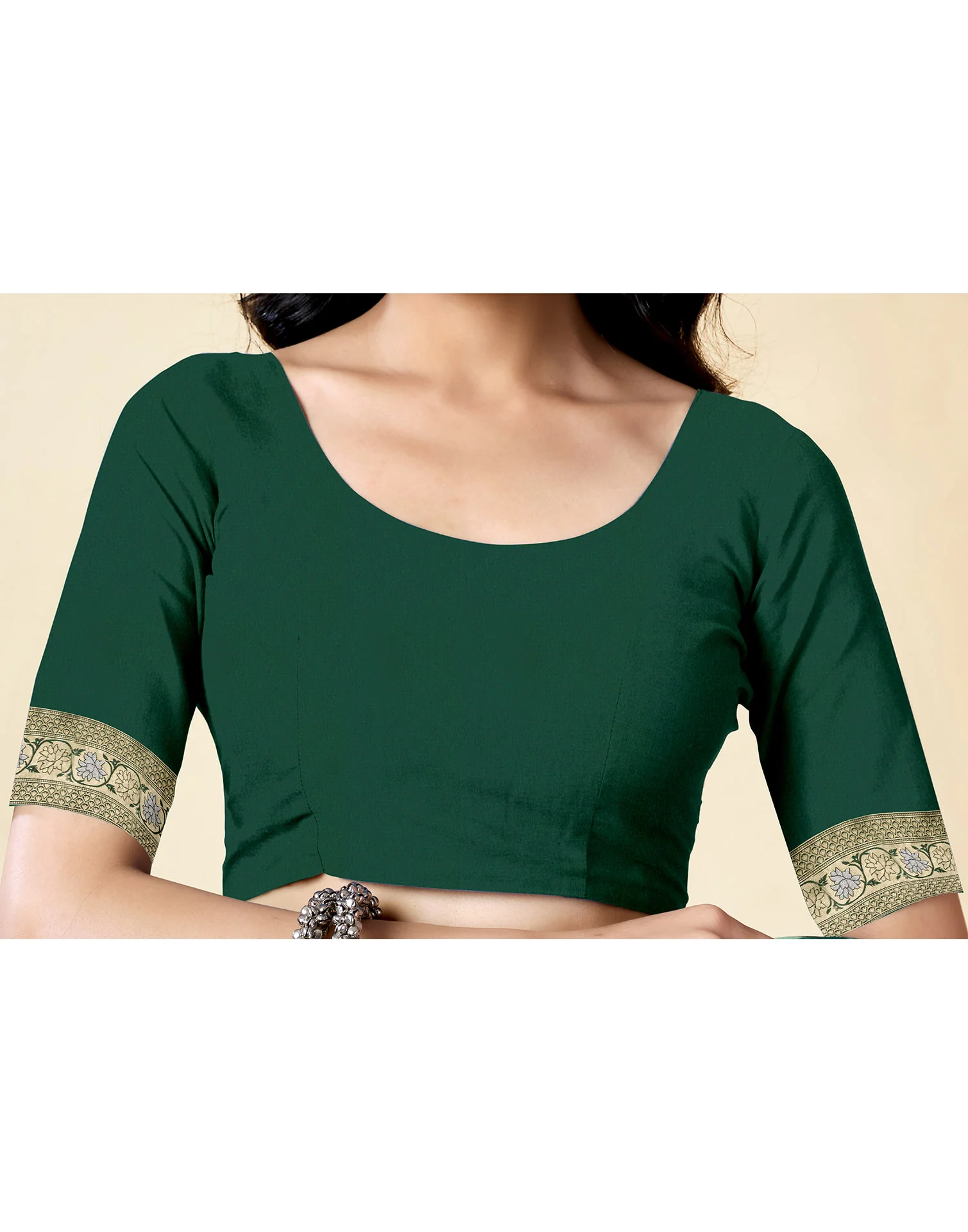Dark Green Silk Woven Banarasi Saree - Image 7