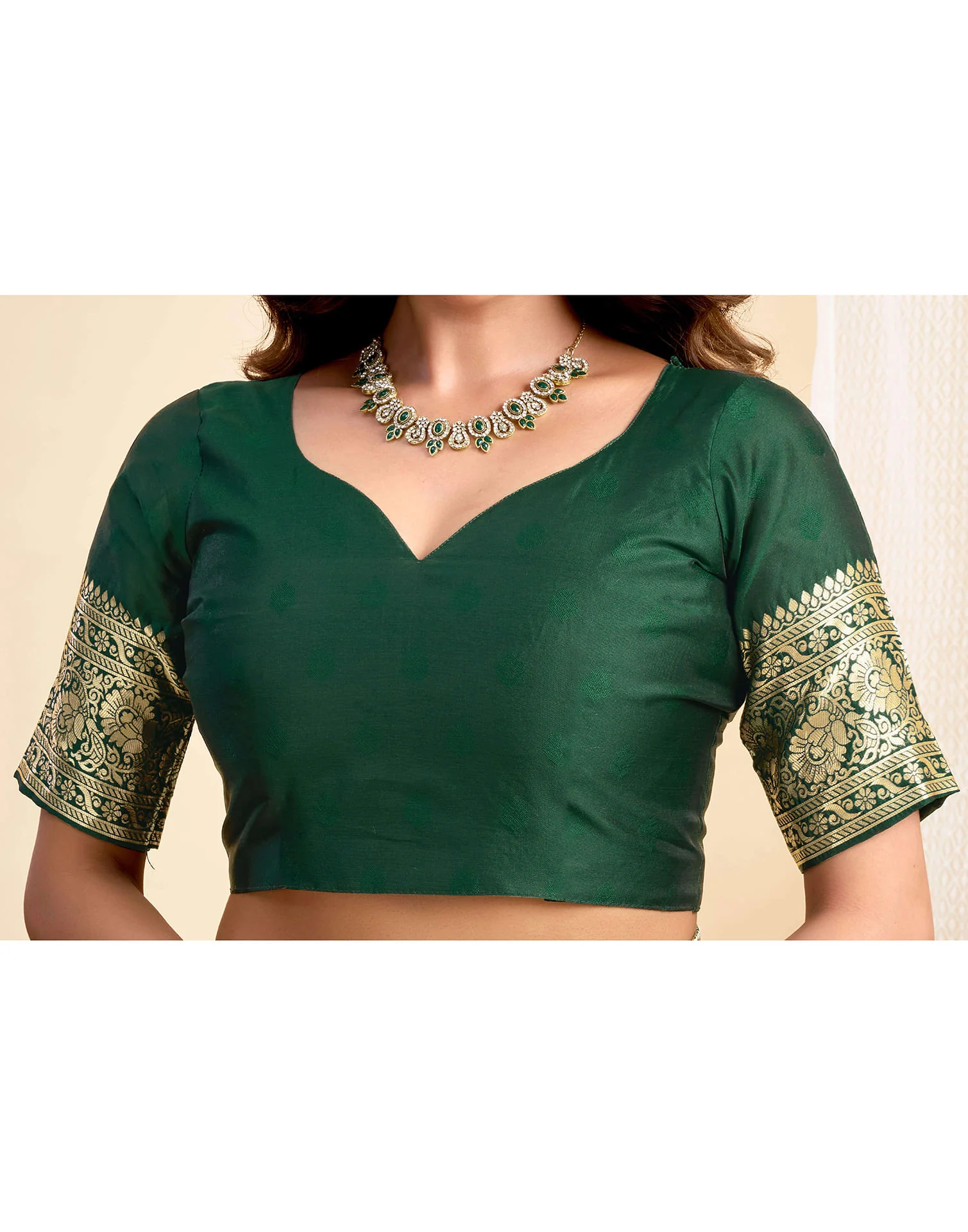 Dark Green Silk Woven Banarasi Saree - Image 8